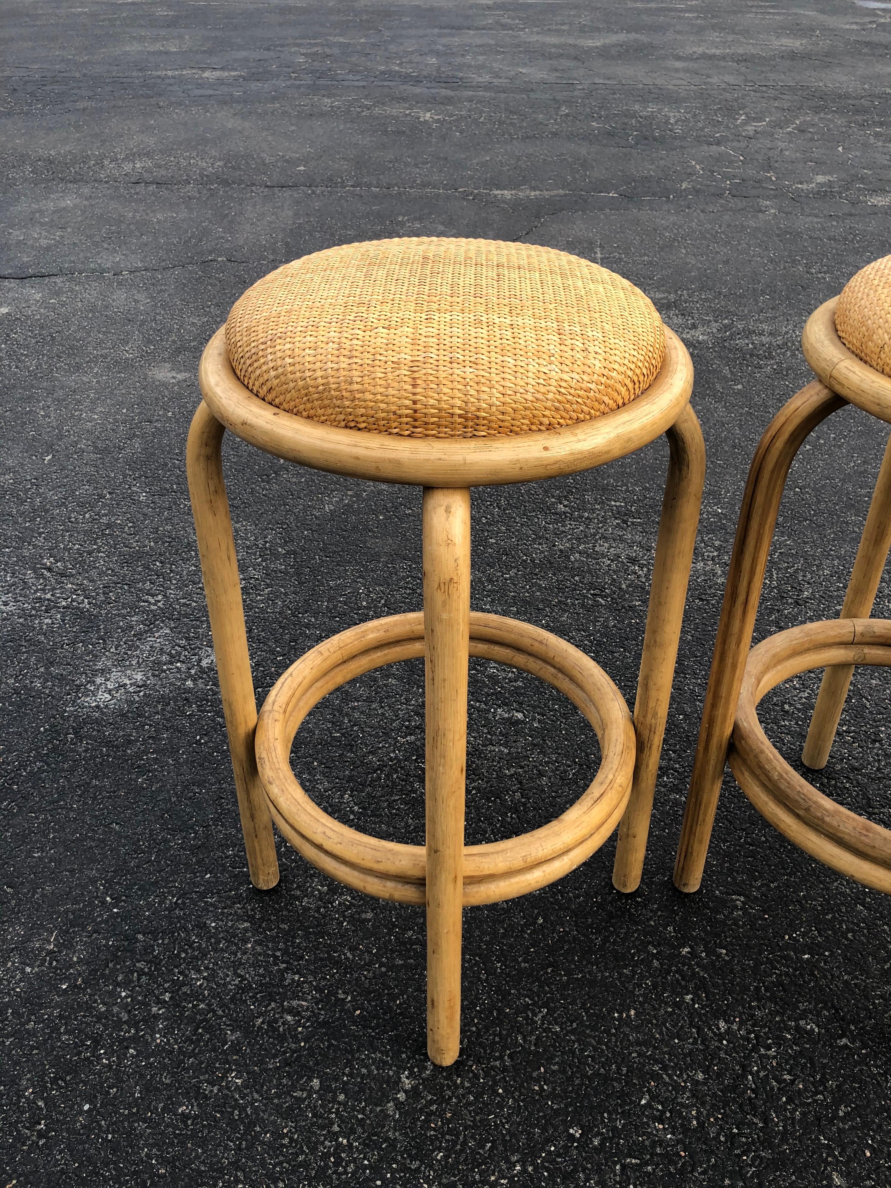 Set of Paul Frankl Style Rattan Bar or Counter Stools 10