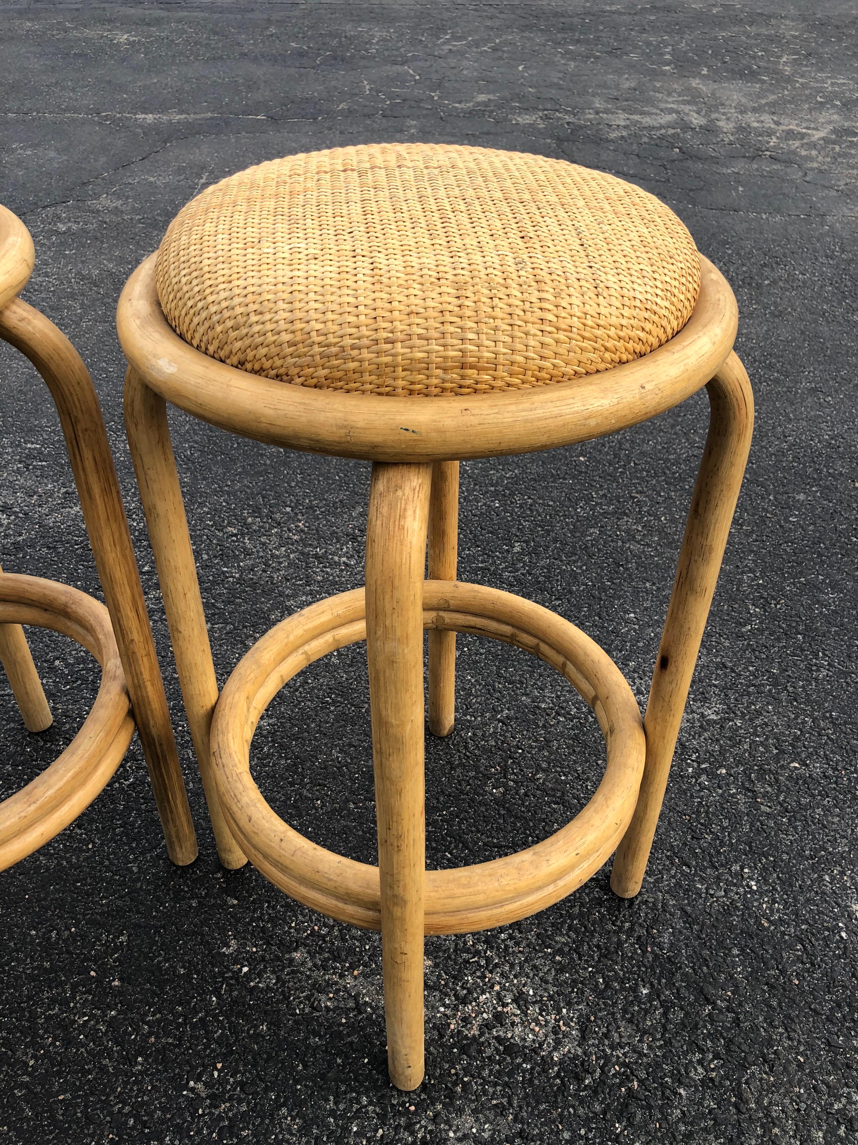 Set of Paul Frankl Style Rattan Bar or Counter Stools 11