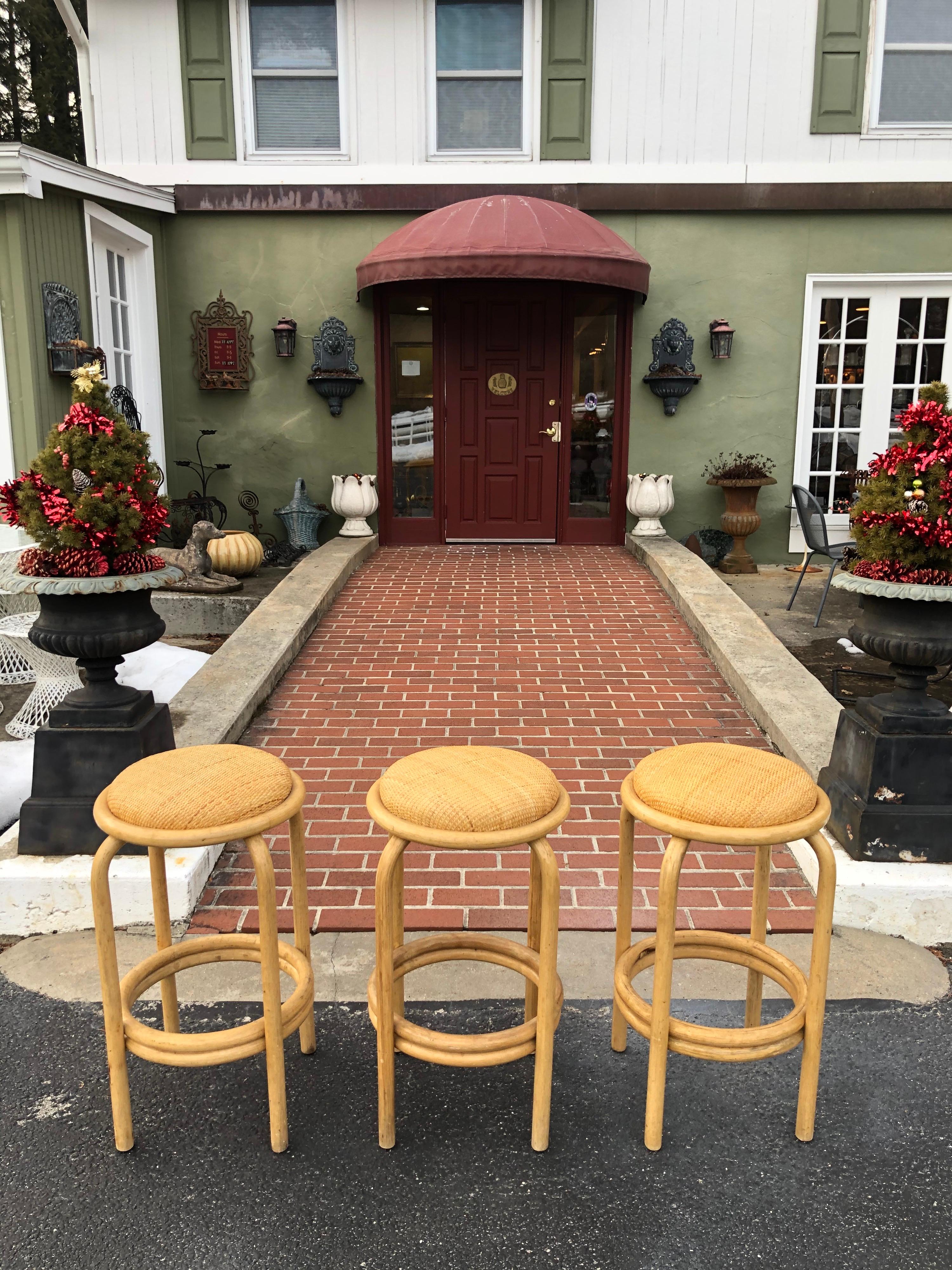 Set of Paul Frankl Style Rattan Bar or Counter Stools 12