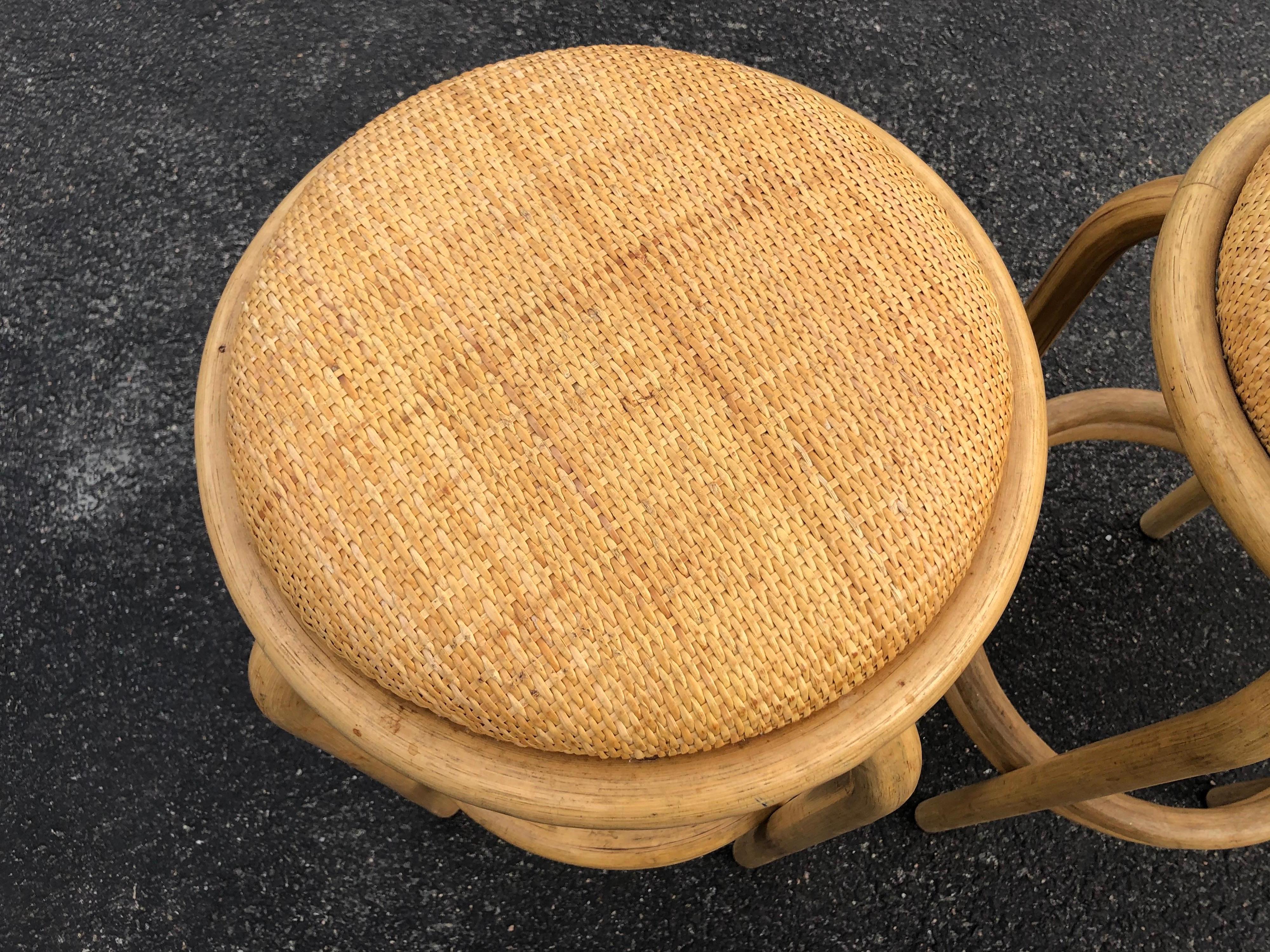 Set of Paul Frankl Style Rattan Bar or Counter Stools 1
