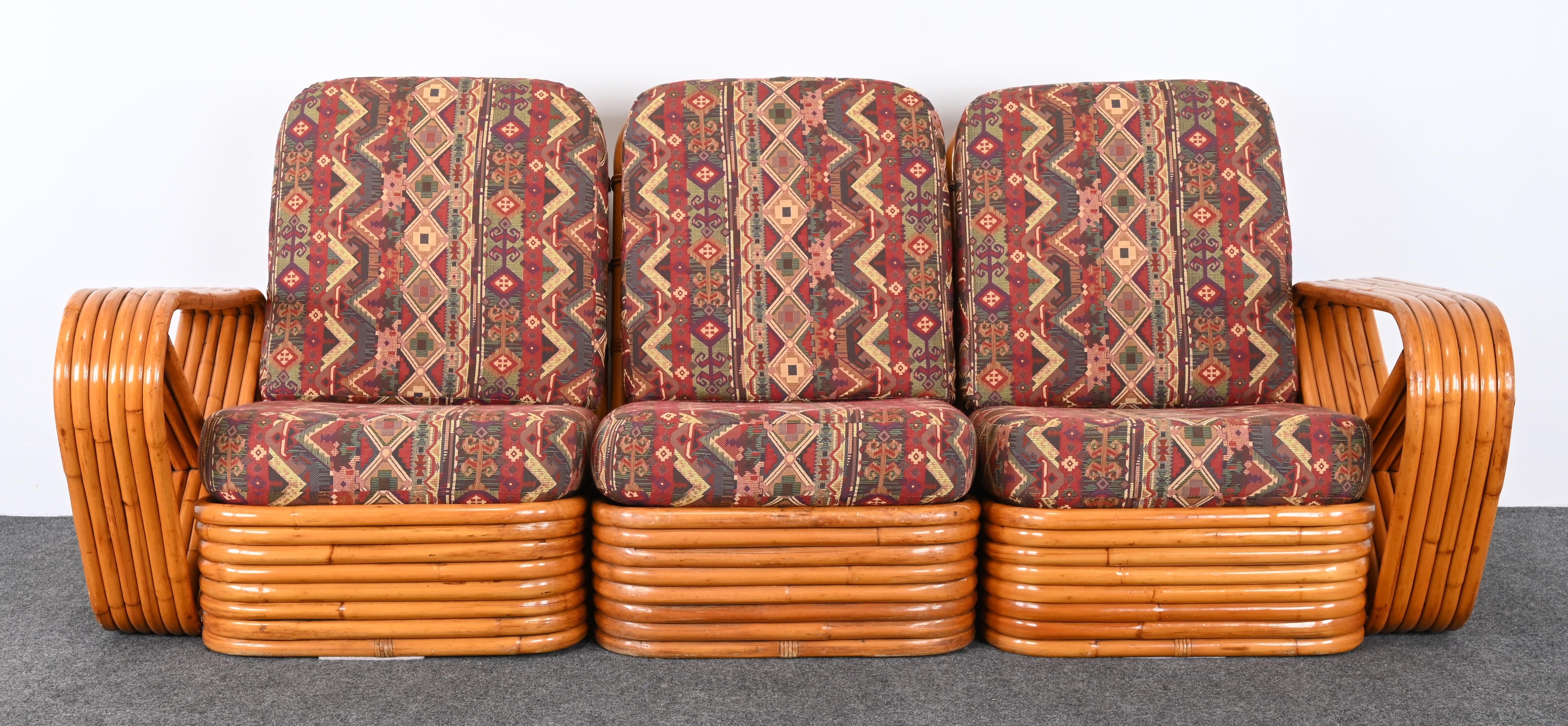 Mid-Century Modern Set of Paul Frankl Style Rattan Furniture, 1940s For Sale