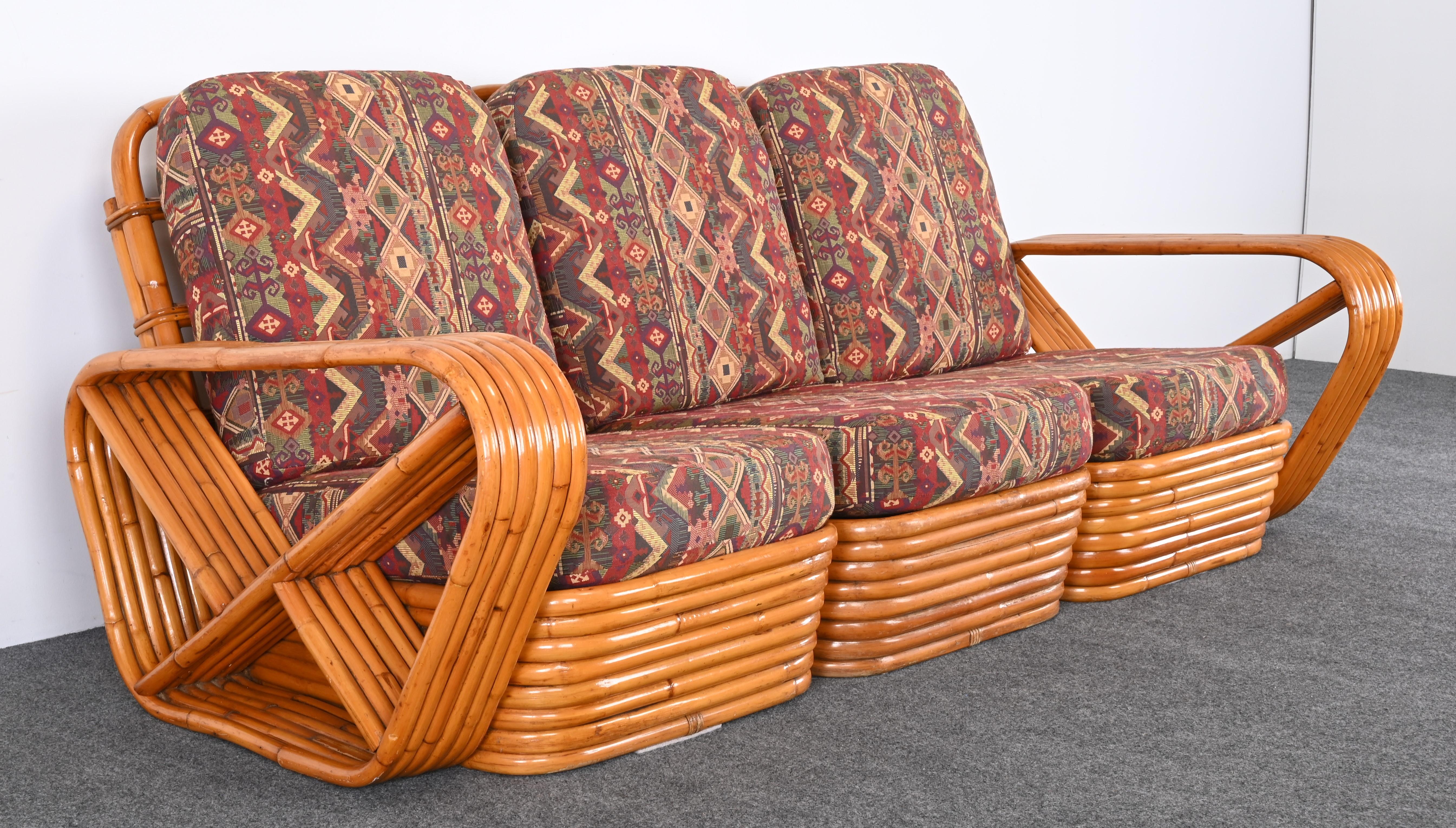 Upholstery Set of Paul Frankl Style Rattan Furniture, 1940s