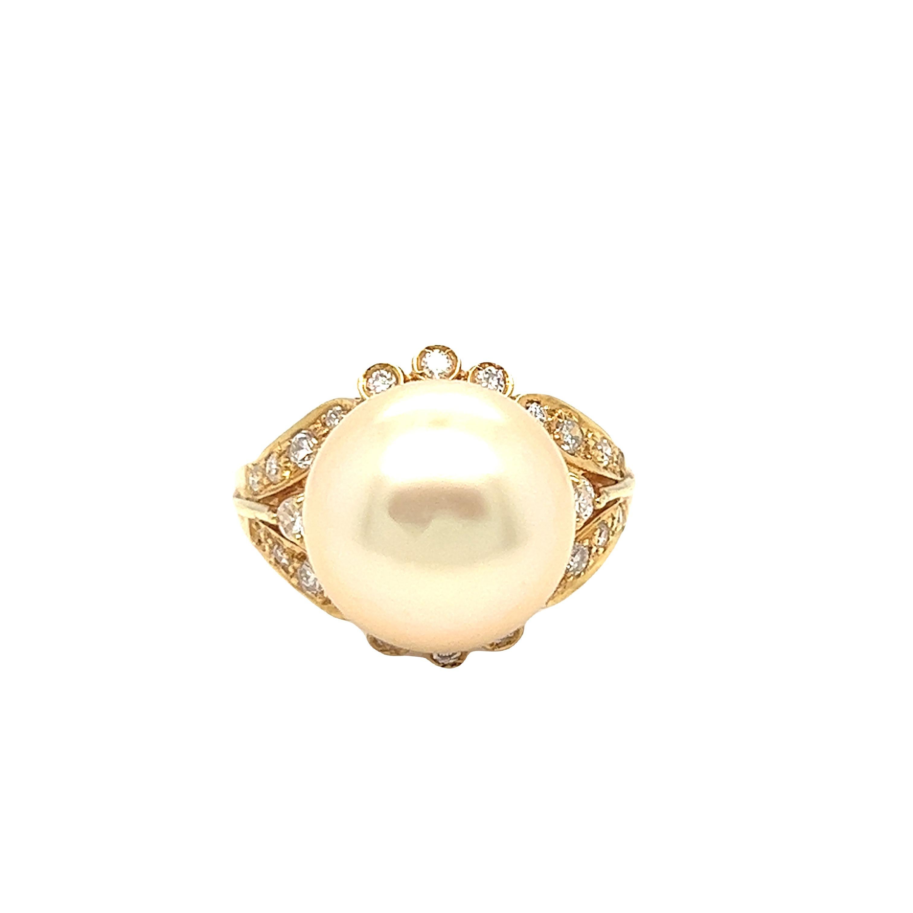 Set of Pearl and Diamond Ring and Pendant Enhancer 18k Yellow Gold For Sale 4