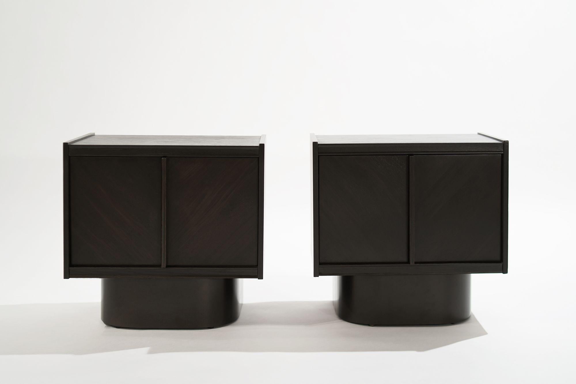 Mid-Century Modern Set of Pedestal Bedside Tables in Espresso, 1960s