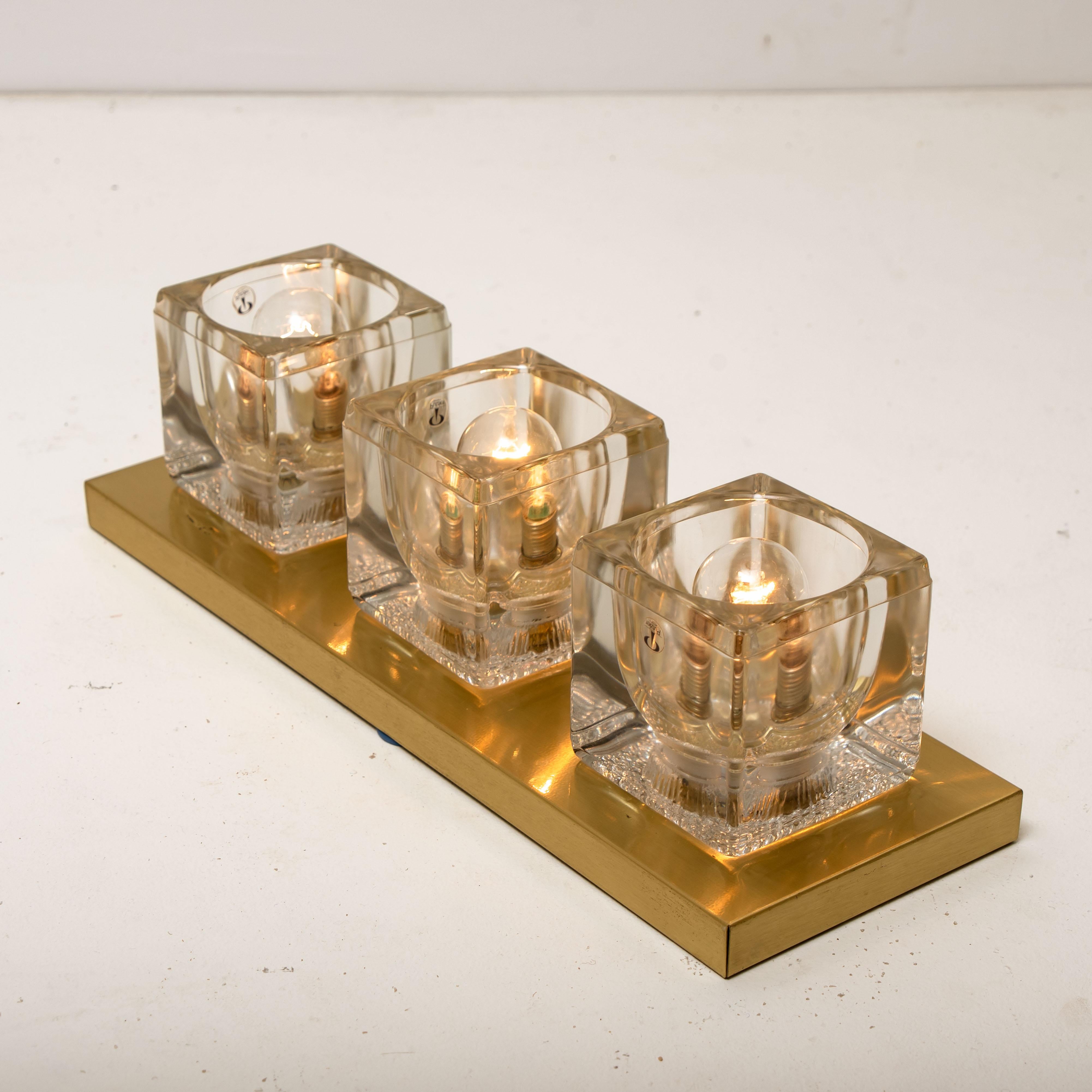 Set of Peill & Putzler Wall Light Ceiling Lights, Brass and Glass, 1970 For Sale 5