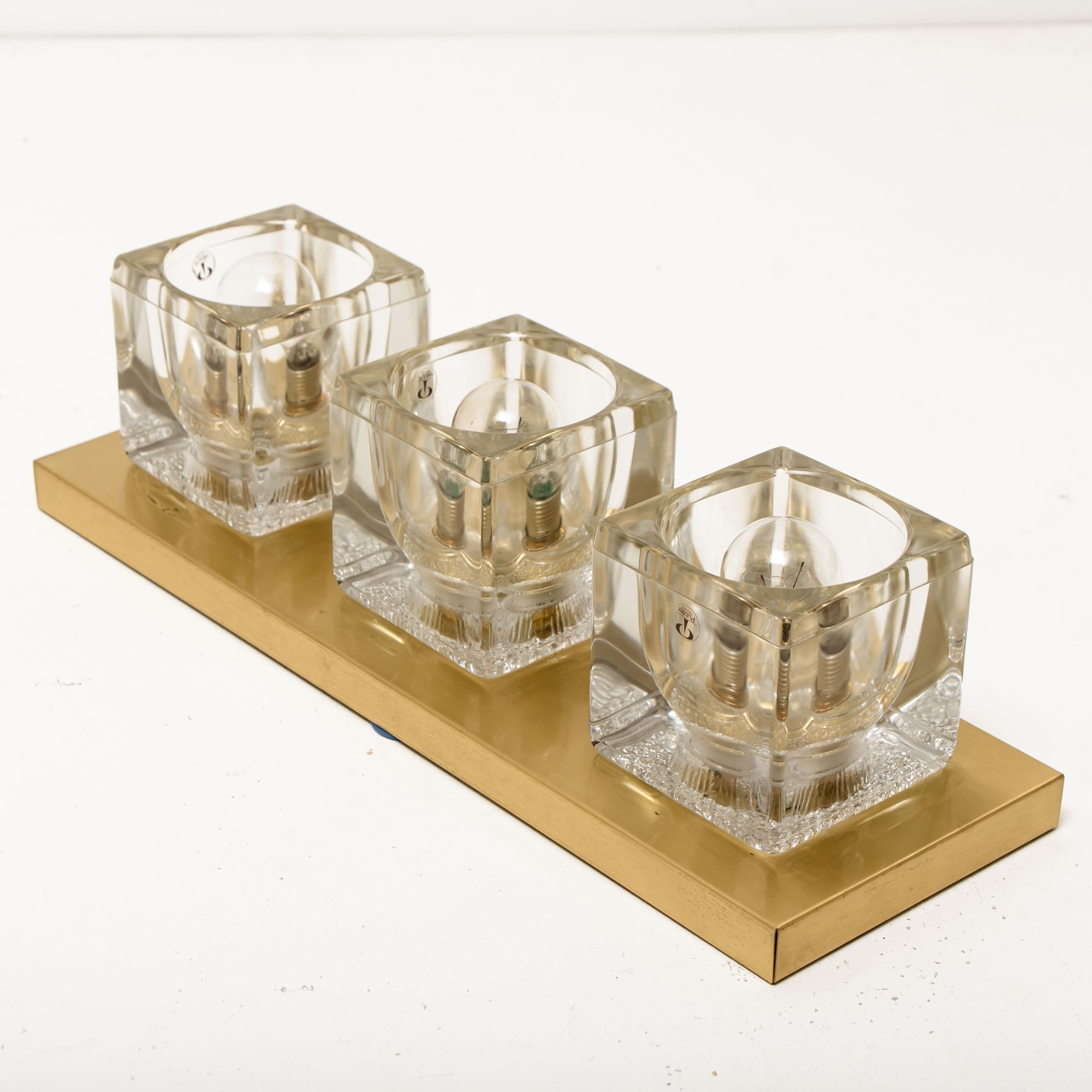 Set of Peill & Putzler Wall Light Ceiling Lights, Brass and Glass, 1970 For Sale 7