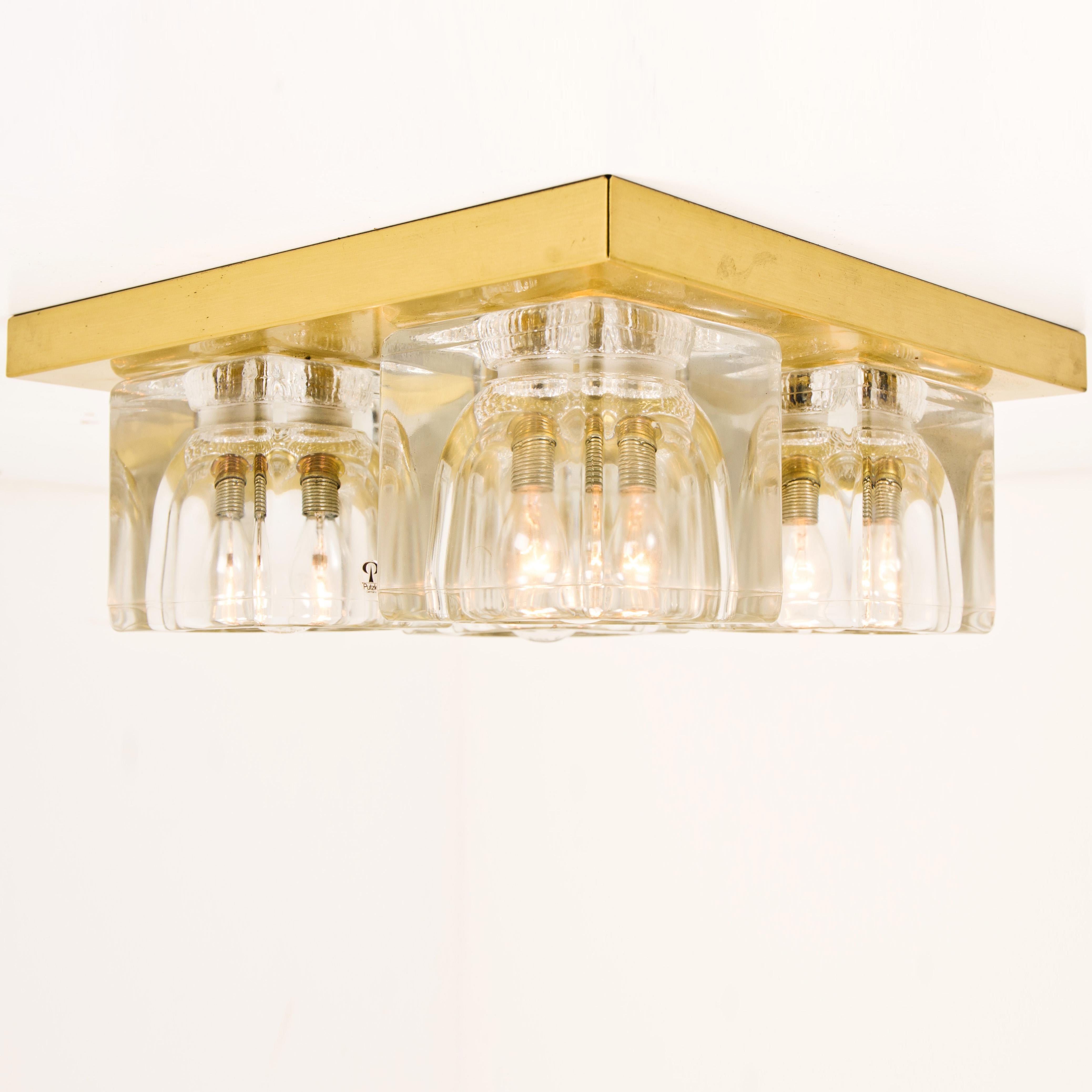 Set of Peill & Putzler Wall Light Ceiling Lights, Brass and Glass, 1970 For Sale 8