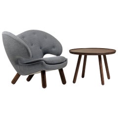 Set of Pelican Chair in Wood and Fabric and Pelican Table by Finn Juhl