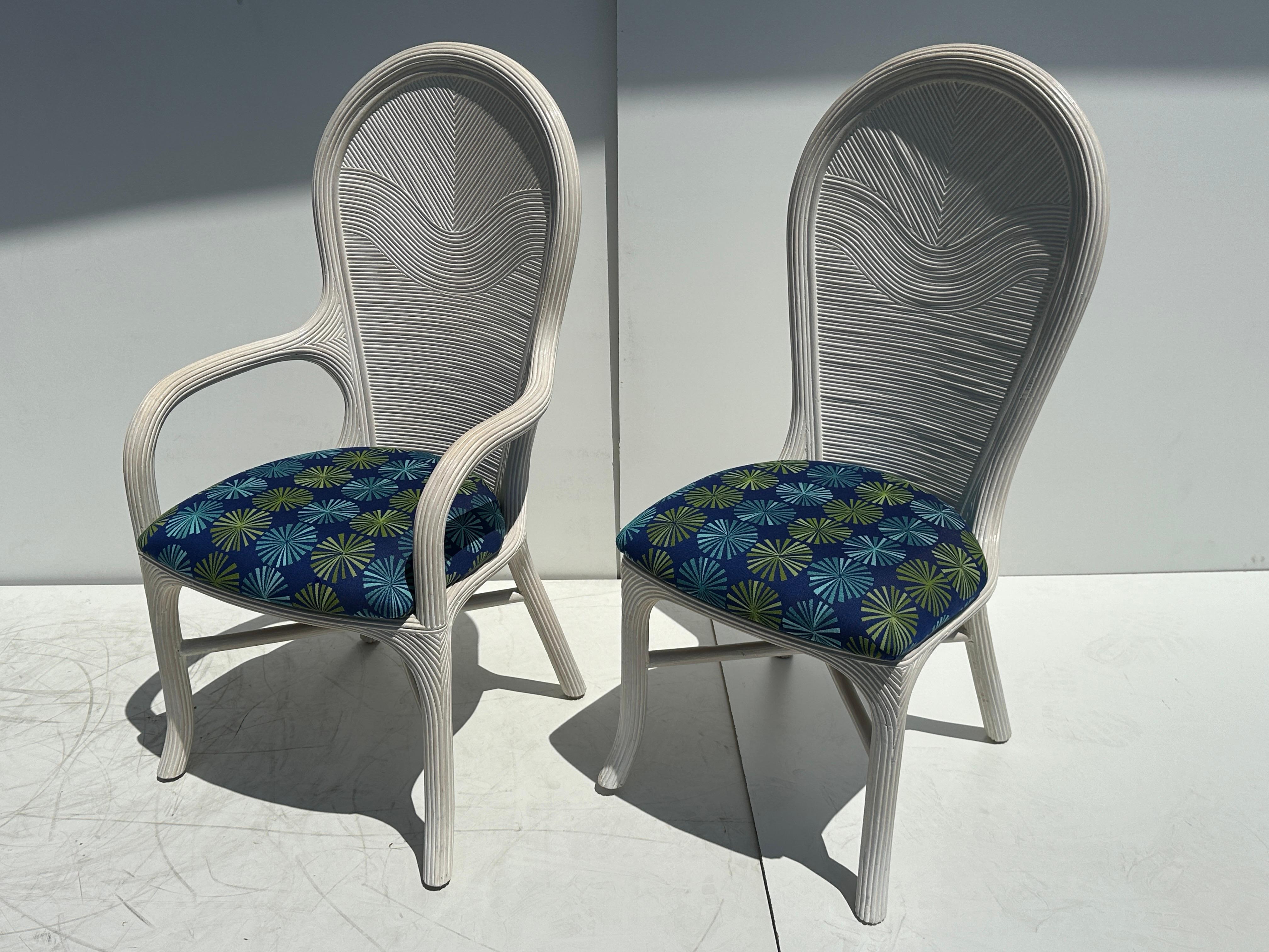 Hollywood Regency Set di sedie da pranzo in rattan Pencil Reed in vendita
