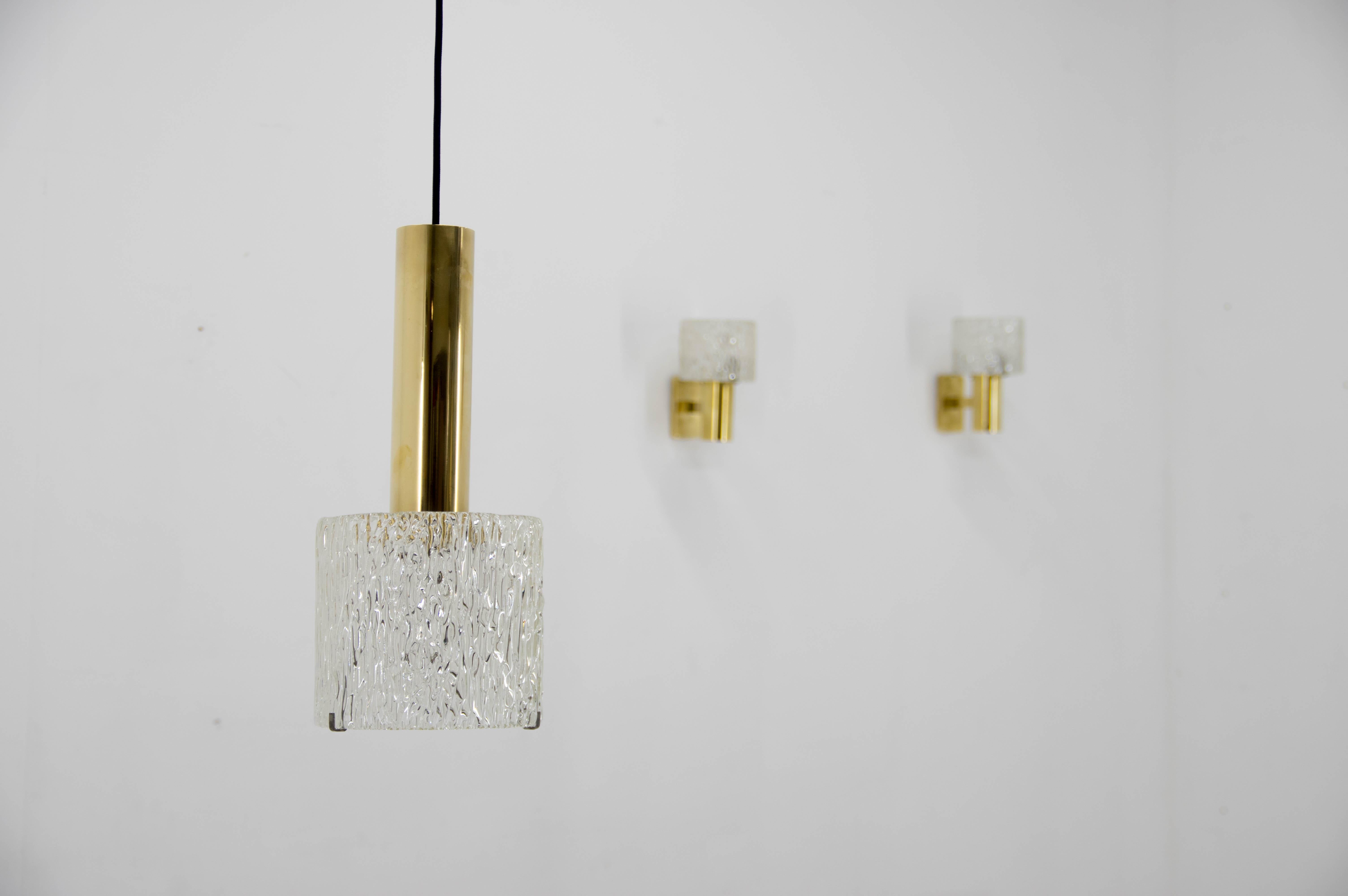Scandinavian Modern Set of Pendant and Two Wall Lights by Fagerlund, 1950s For Sale