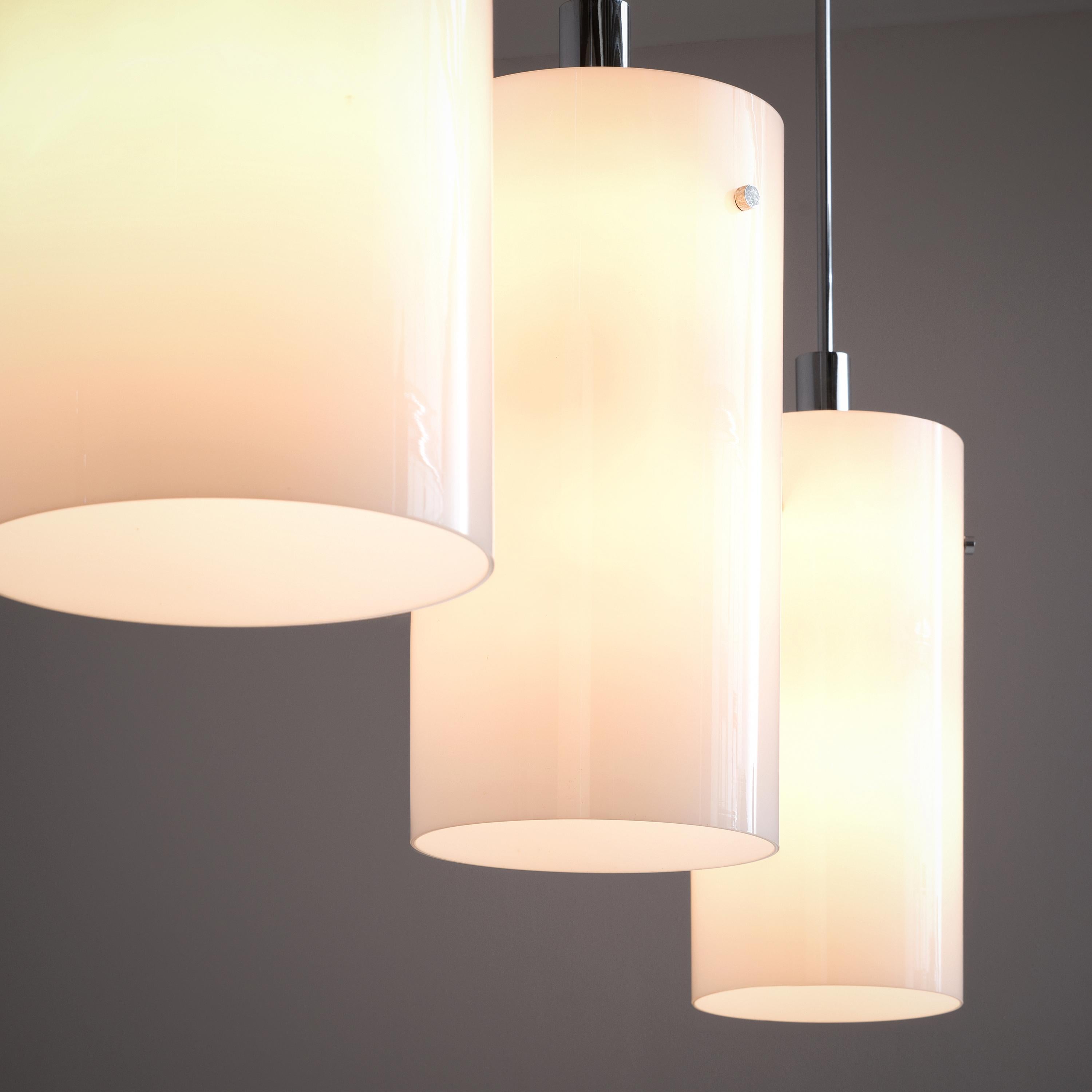 Pendant Lamps with White Glass Shade In Good Condition In Waalwijk, NL