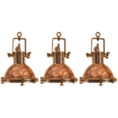 Set of Petite Copper and Brass Nautical Pendant Lights