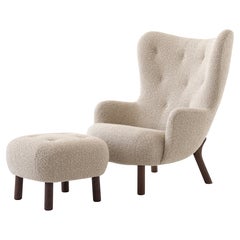 Set of Petra Lounge Chair & Pouf in Walnut/ Dedar- Karakorum 003 Fabric for &T