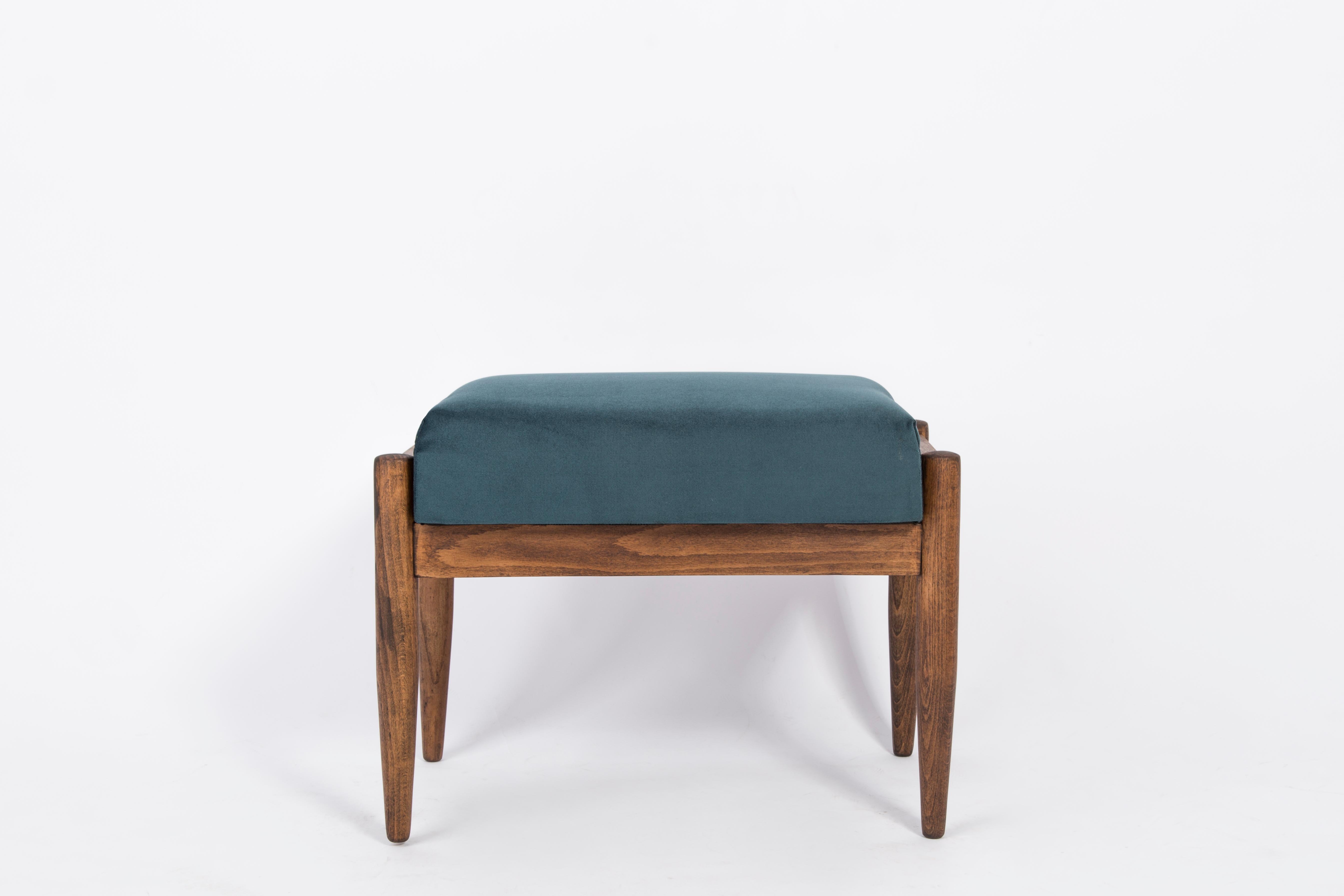 Set of Petrol Blue Vintage Armchair and Stool, Edmund Homa, 1960s For Sale 3