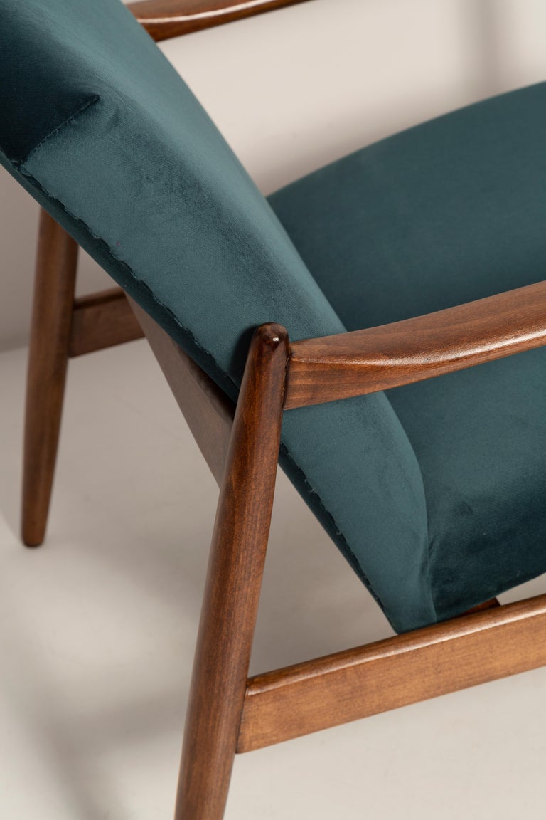 Set of Petrol Blue Vintage Armchair and Stool, Edmund Homa, 1960s For Sale at 1stDibs