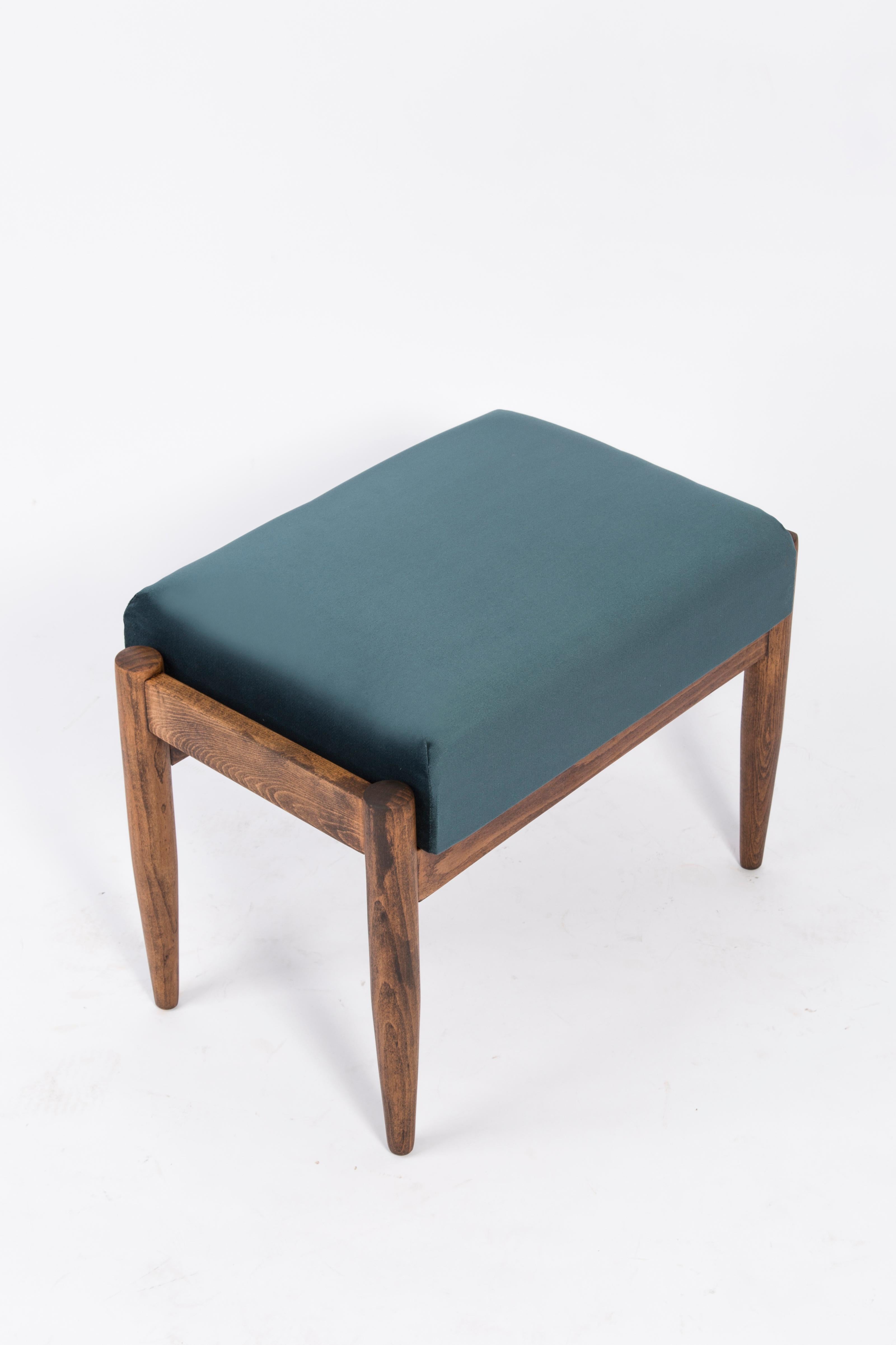 Textile Set of Petrol Blue Vintage Armchair and Stool, Edmund Homa, 1960s For Sale