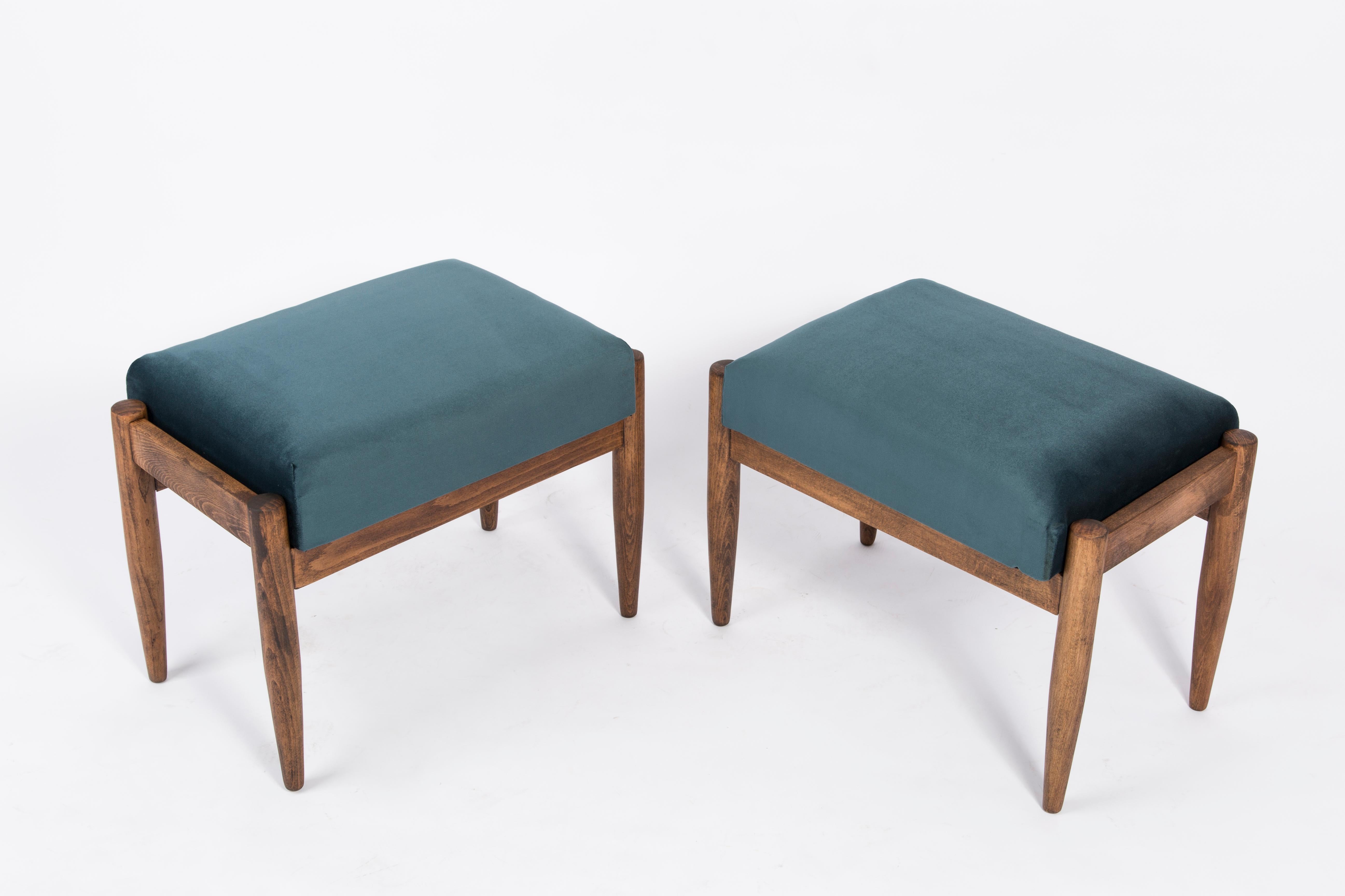 Set of Petrol Blue Vintage Armchairs and Stools, Edmund Homa, 1960s For Sale 5