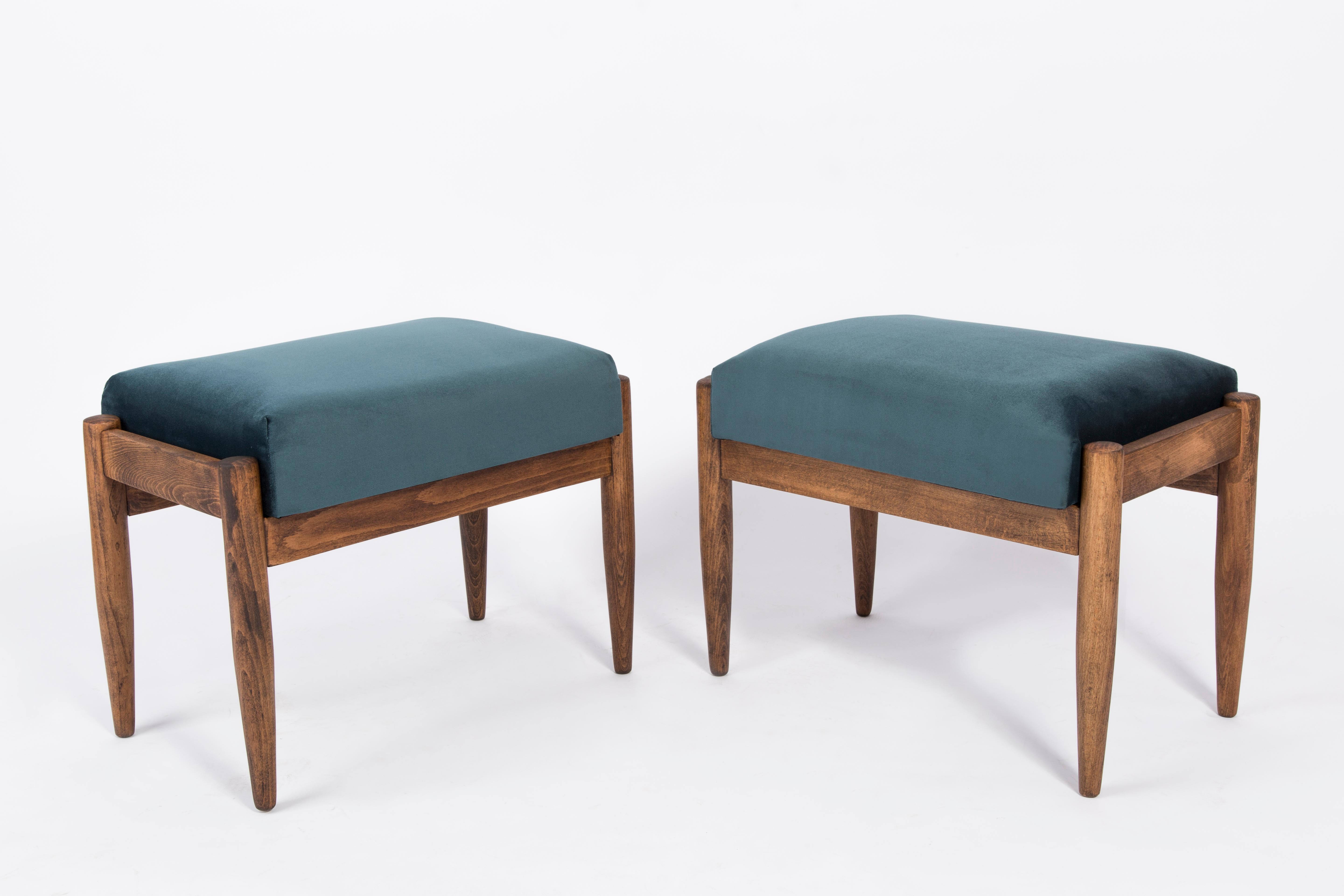 Set of Petrol Blue Vintage Armchairs and Stools, Edmund Homa, 1960s For Sale 8
