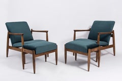 Set di poltrone e sgabelli vintage blu petrolio, Edmund Homa, anni '60