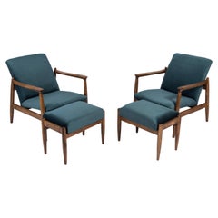 Ensemble de fauteuils et tabourets vintage bleu pétrole, Edmund Homa, années 1960