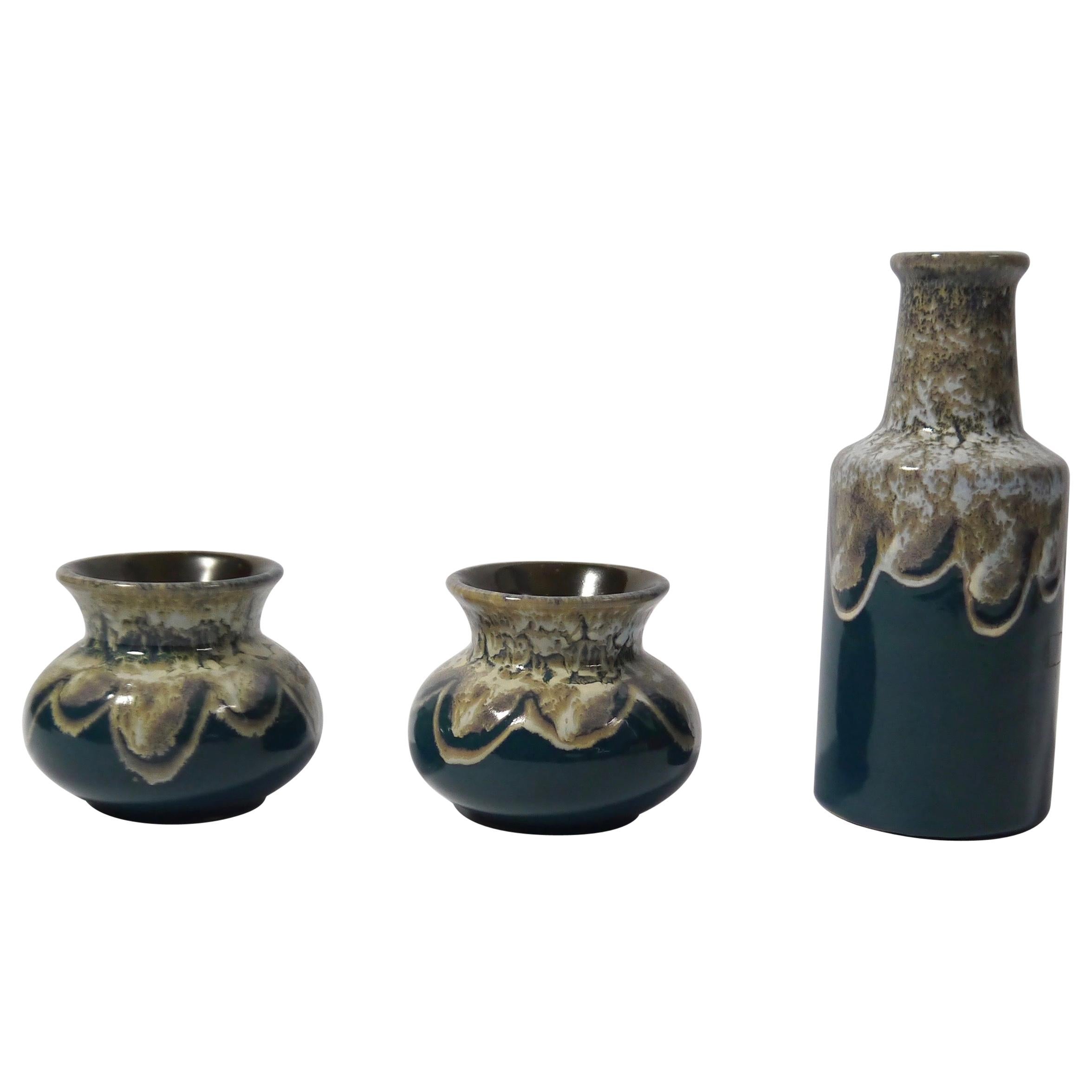 Set of Petrol Green Fat Lava West German Pottery, W-Germany, 1970s