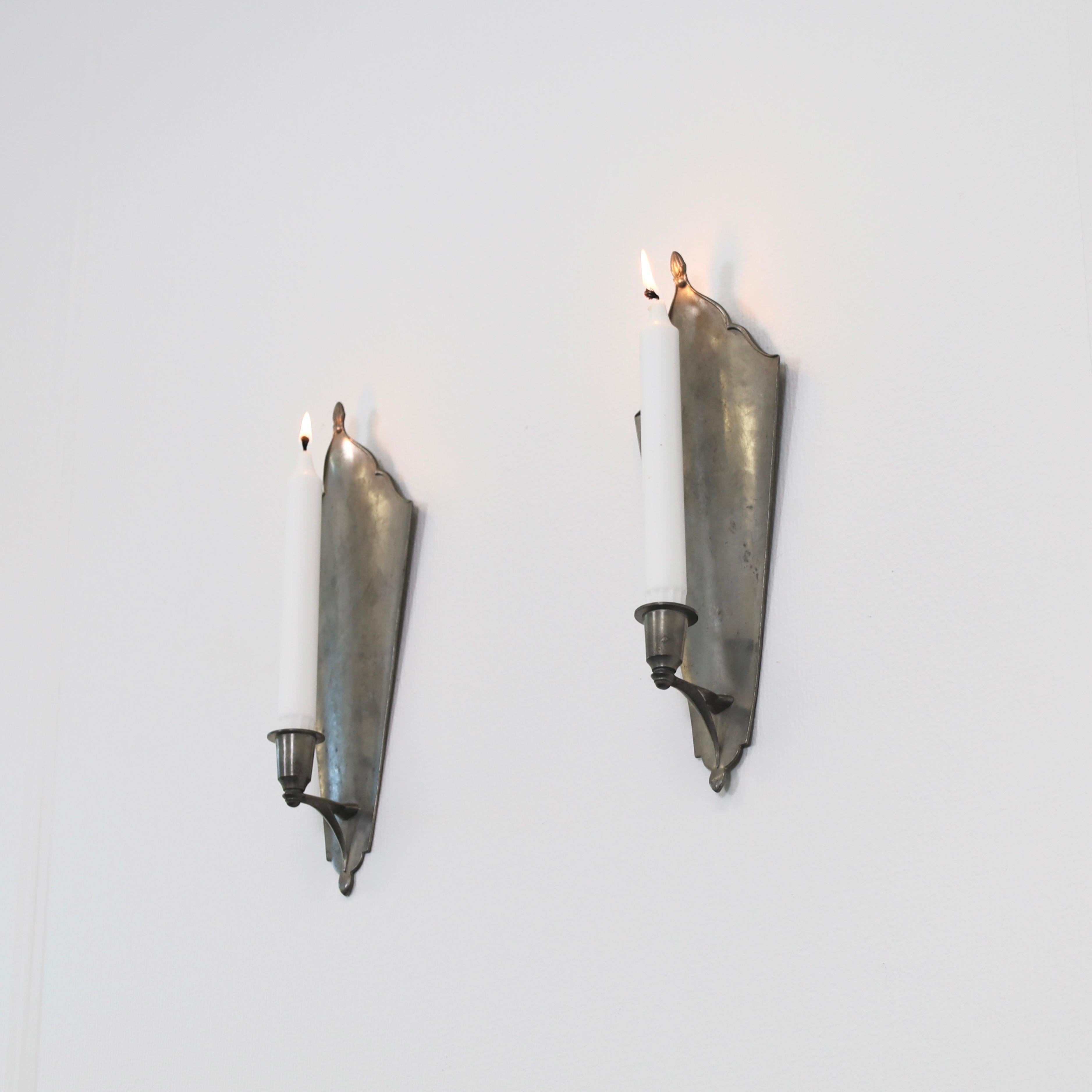 Pewter Candle Sconces by Just Andersen, 1920s, Denmark For Sale 6