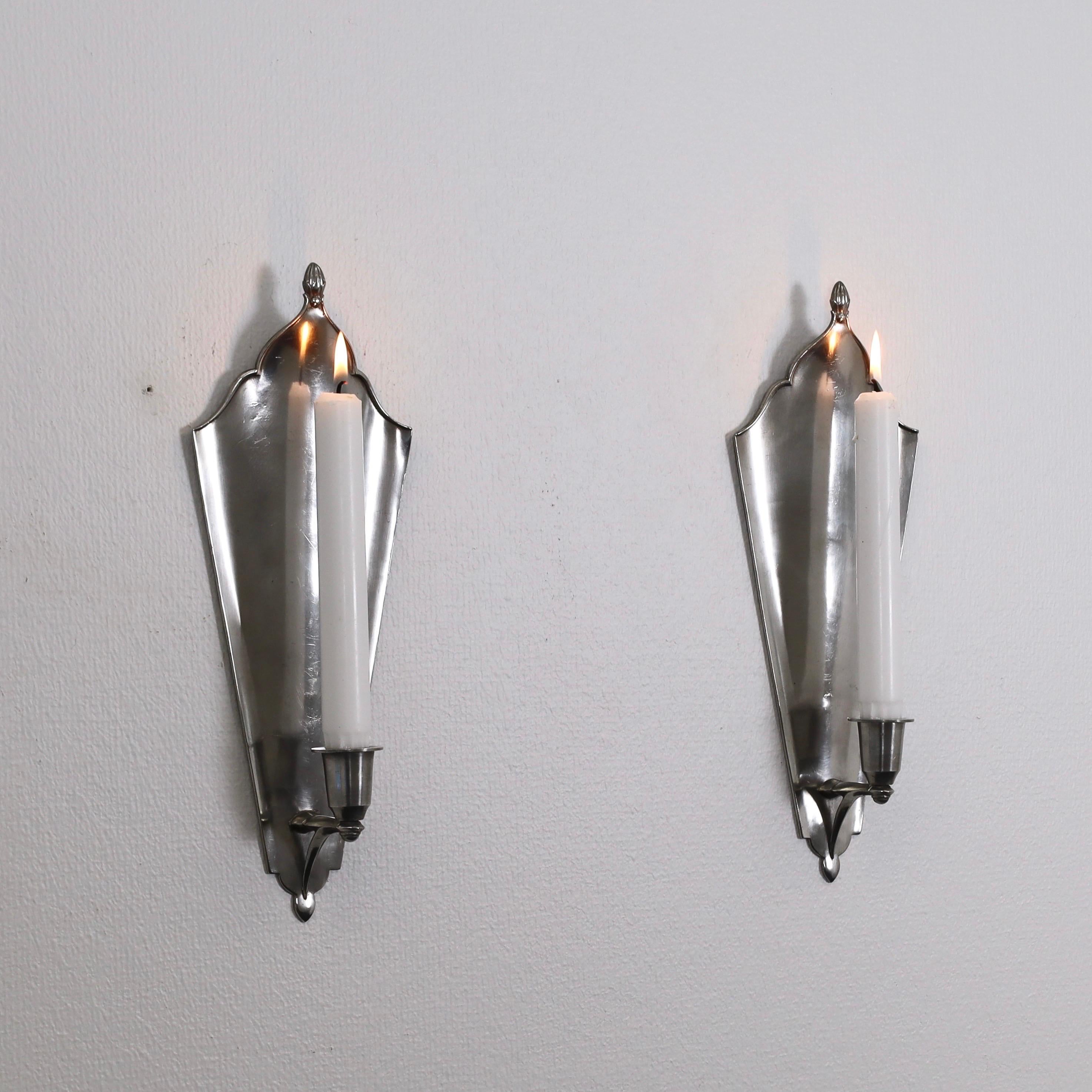 Set of Pewter Candle Sconces by Just Andersen, 1920s, Denmark For Sale 6