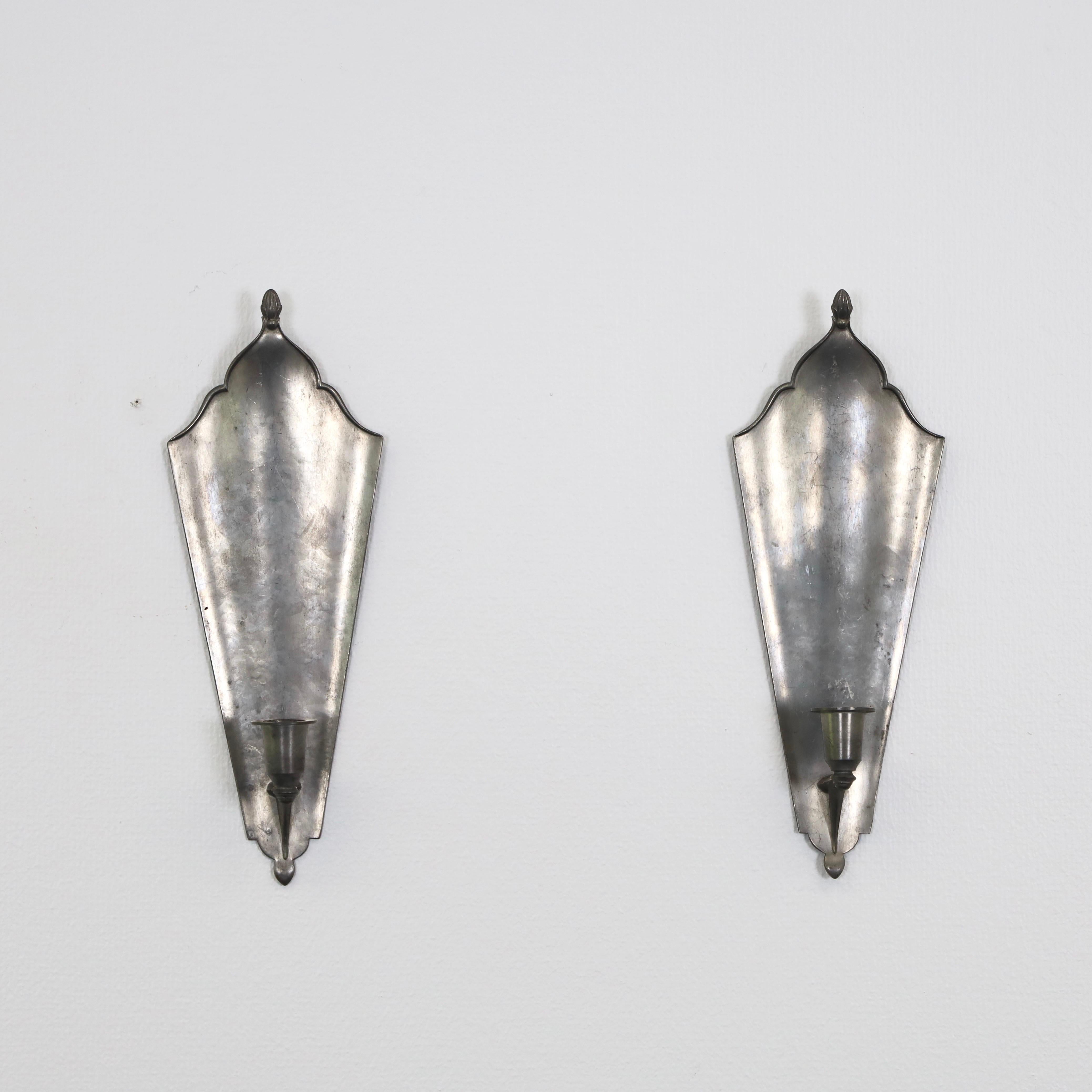 Art Deco Pewter Candle Sconces by Just Andersen, 1920s, Denmark For Sale