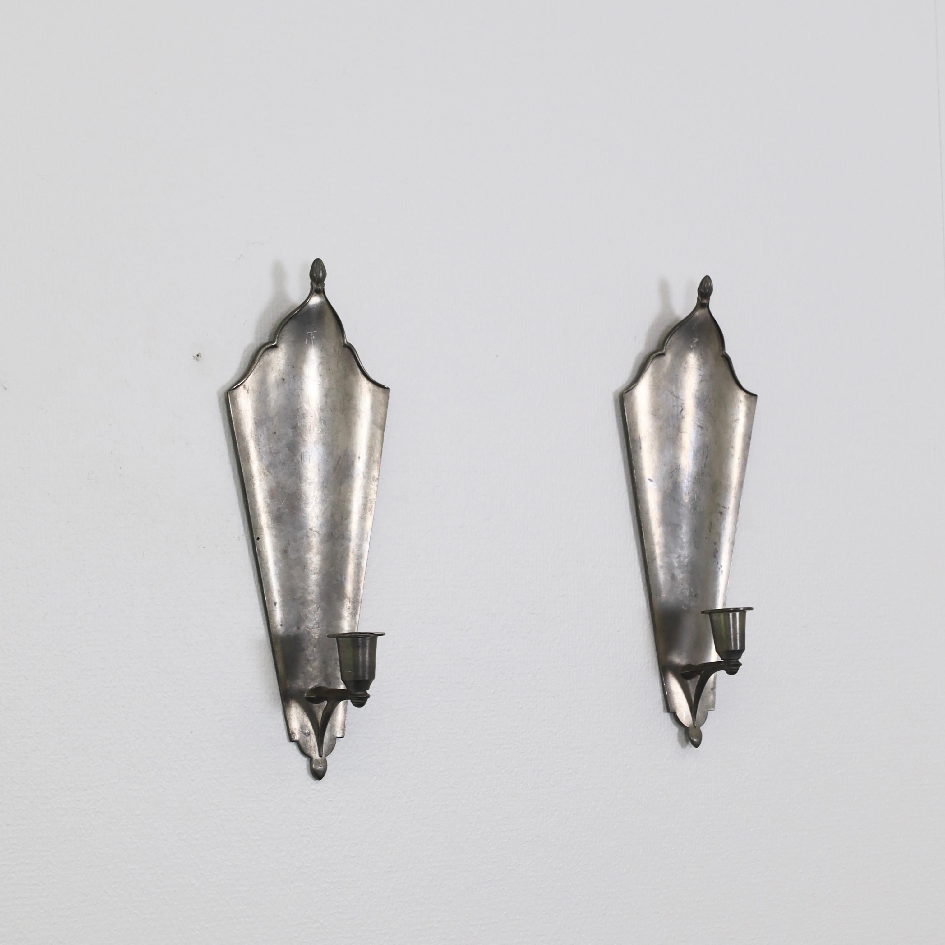 Danish Pewter Candle Sconces by Just Andersen, 1920s, Denmark For Sale