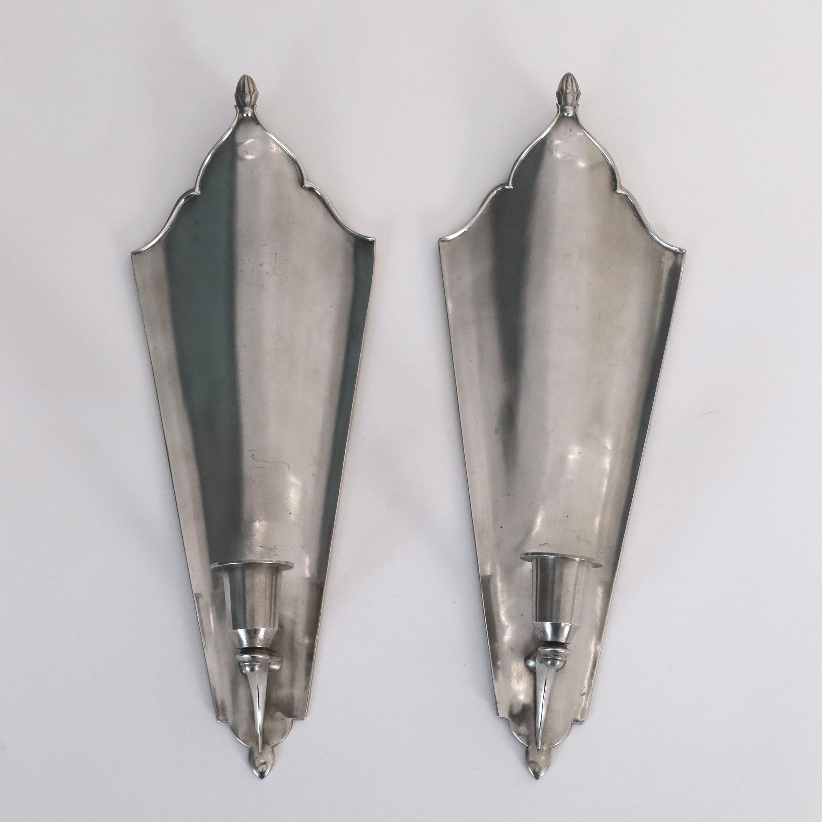 Set of Pewter Candle Sconces by Just Andersen, 1920s, Denmark In Good Condition For Sale In Værløse, DK