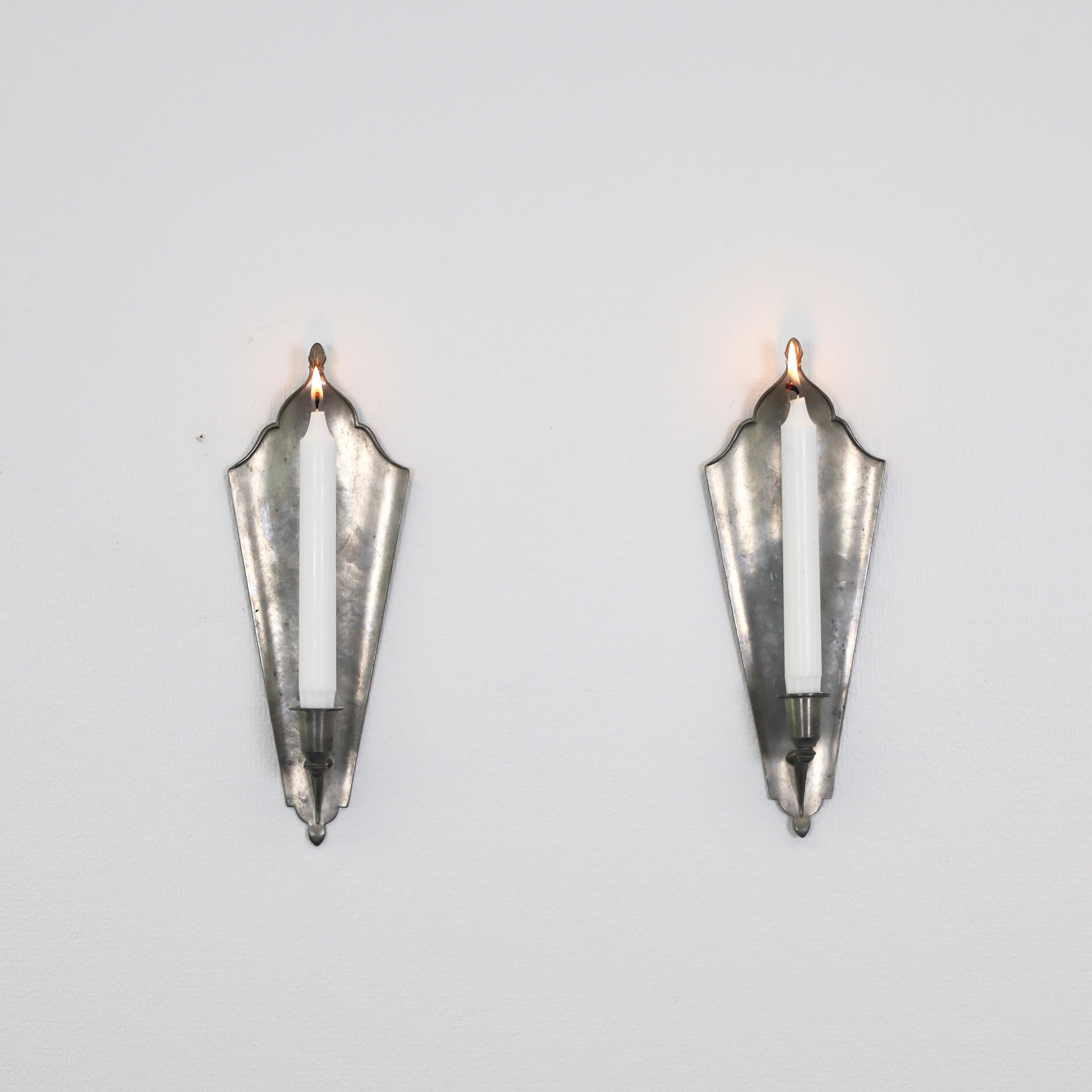 Early 20th Century Pewter Candle Sconces by Just Andersen, 1920s, Denmark For Sale