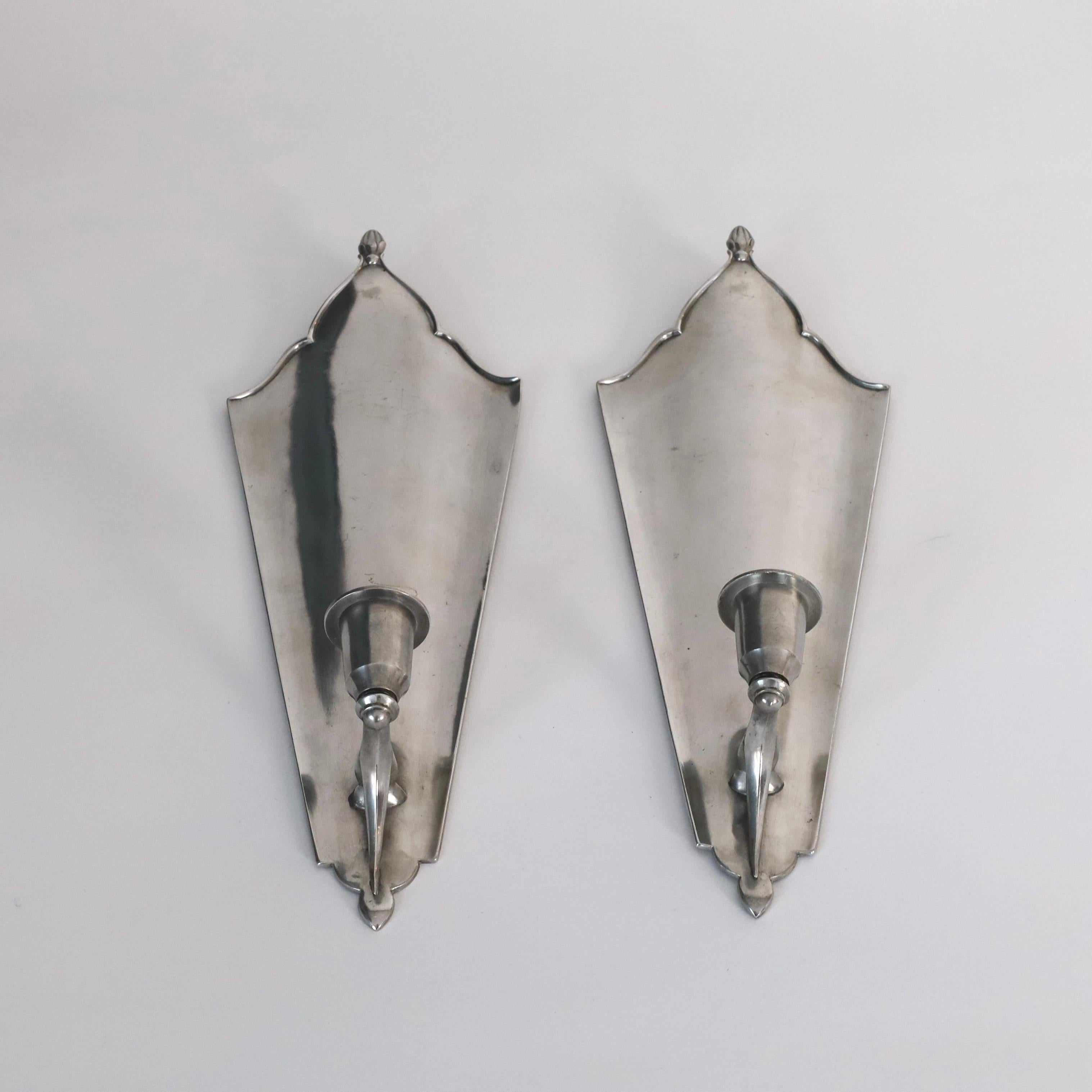 Early 20th Century Set of Pewter Candle Sconces by Just Andersen, 1920s, Denmark For Sale