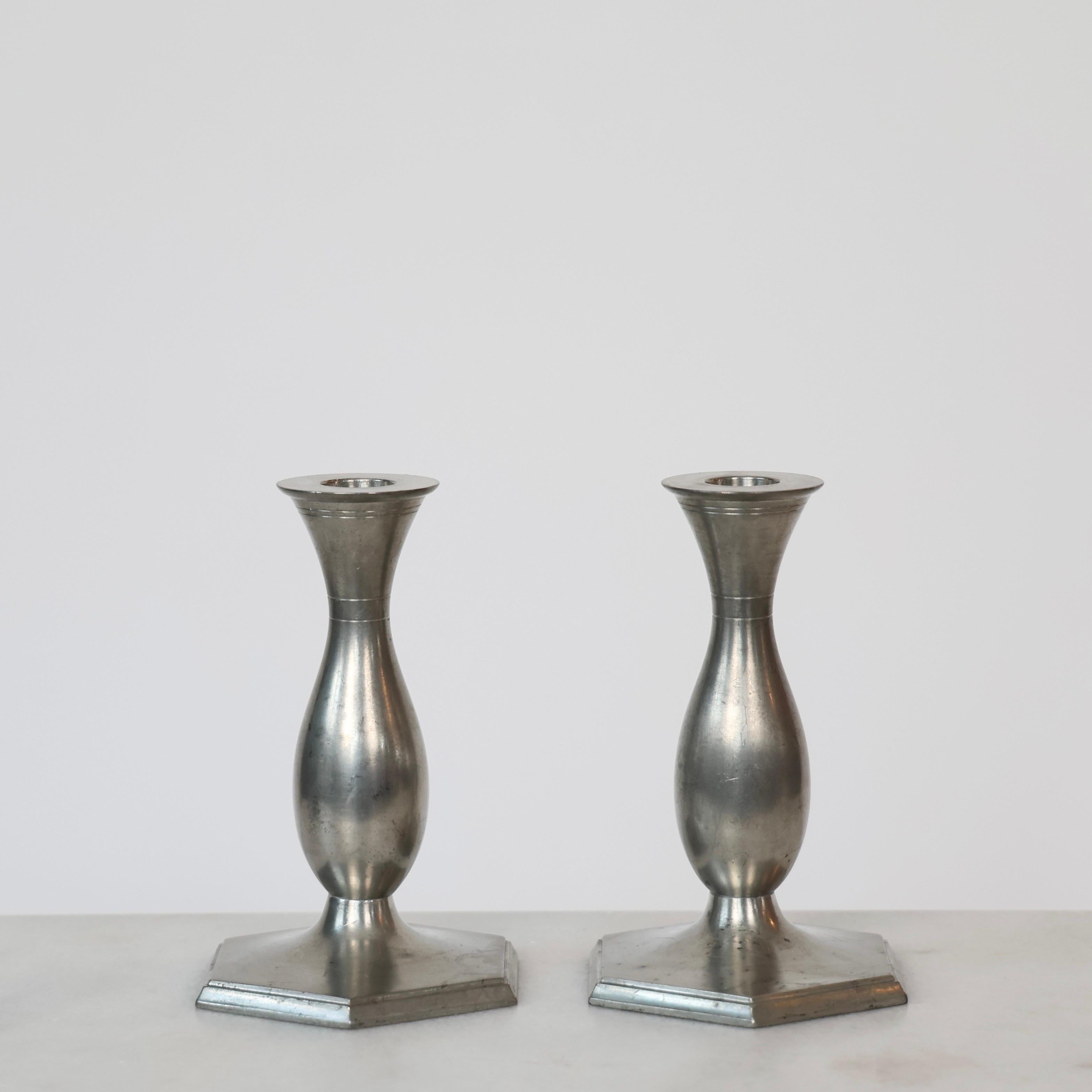 Set of Pewter Candlesticks by Just Andersen, 1920s, Denmark In Good Condition For Sale In Værløse, DK
