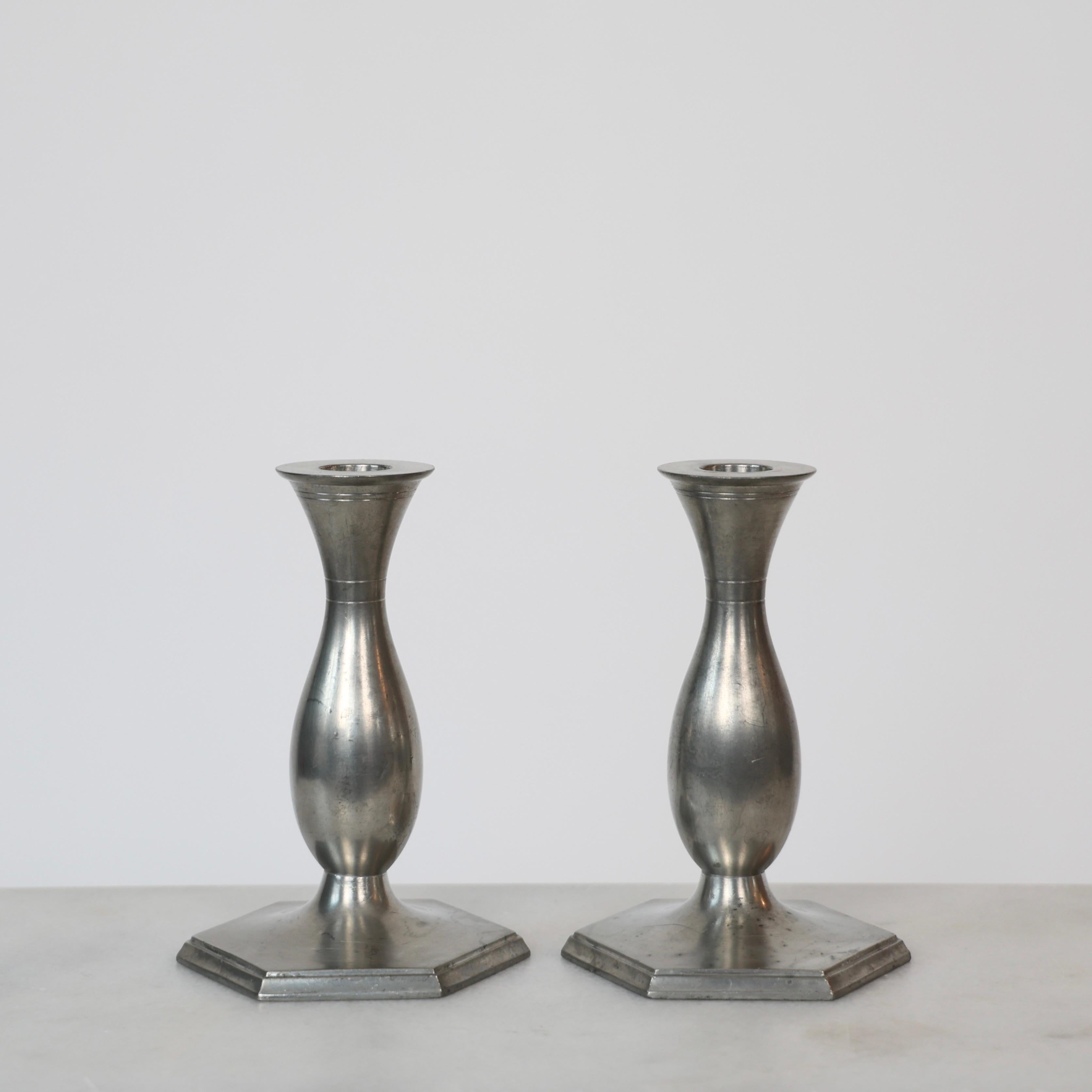Early 20th Century Set of Pewter Candlesticks by Just Andersen, 1920s, Denmark For Sale