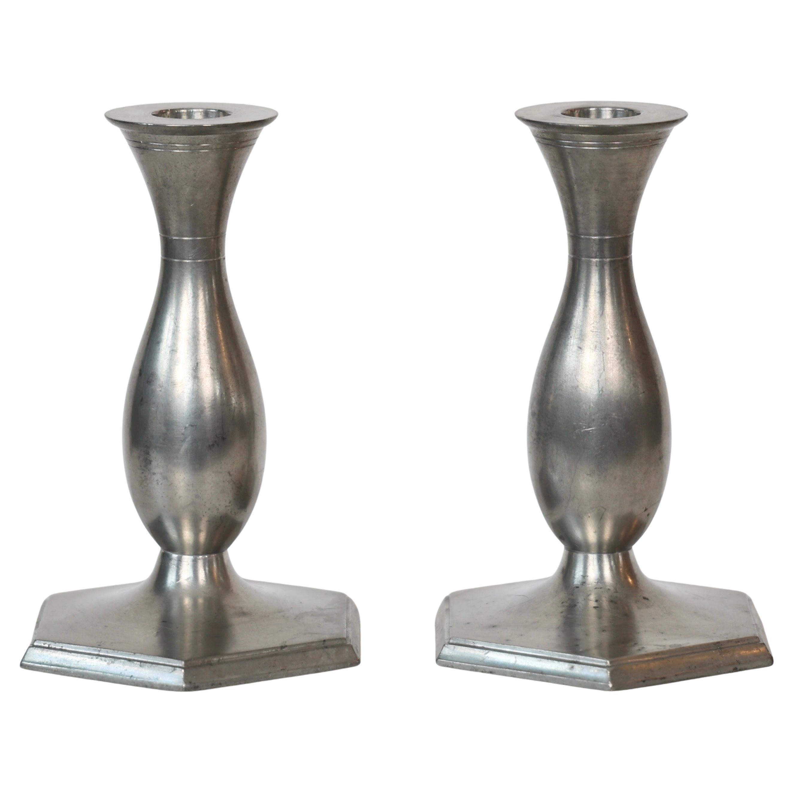 Set of Pewter Candlesticks by Just Andersen, 1920s, Denmark For Sale