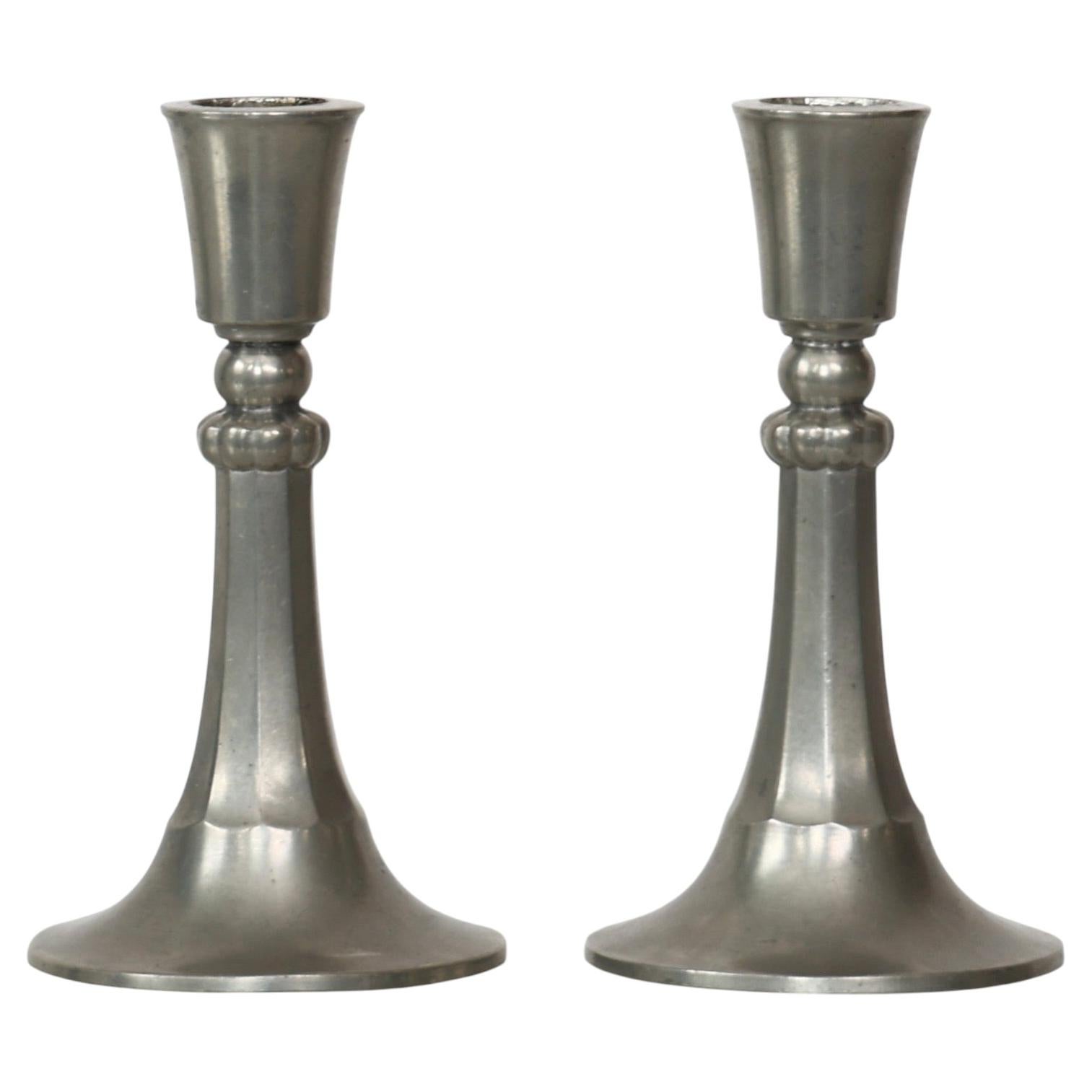 Set of Pewter Candlesticks by Just Andersen, 1920s, Denmark