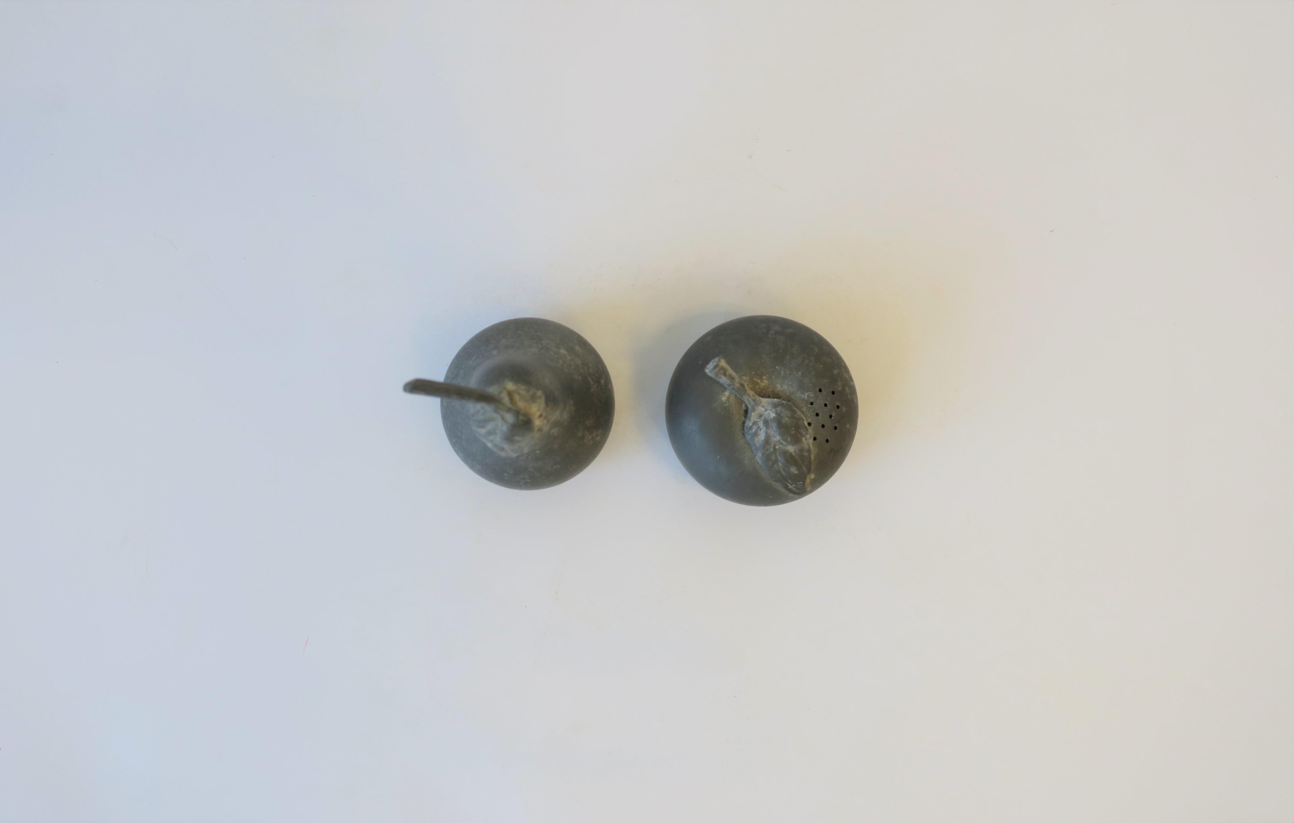 Pewter Fruit Salt and Pepper Shakers or Decorative Objects, Pair In Good Condition For Sale In New York, NY
