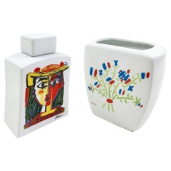 Set of Picasso Licensed Tognana Porcelain Bottle and Vase, for MMI, Italy