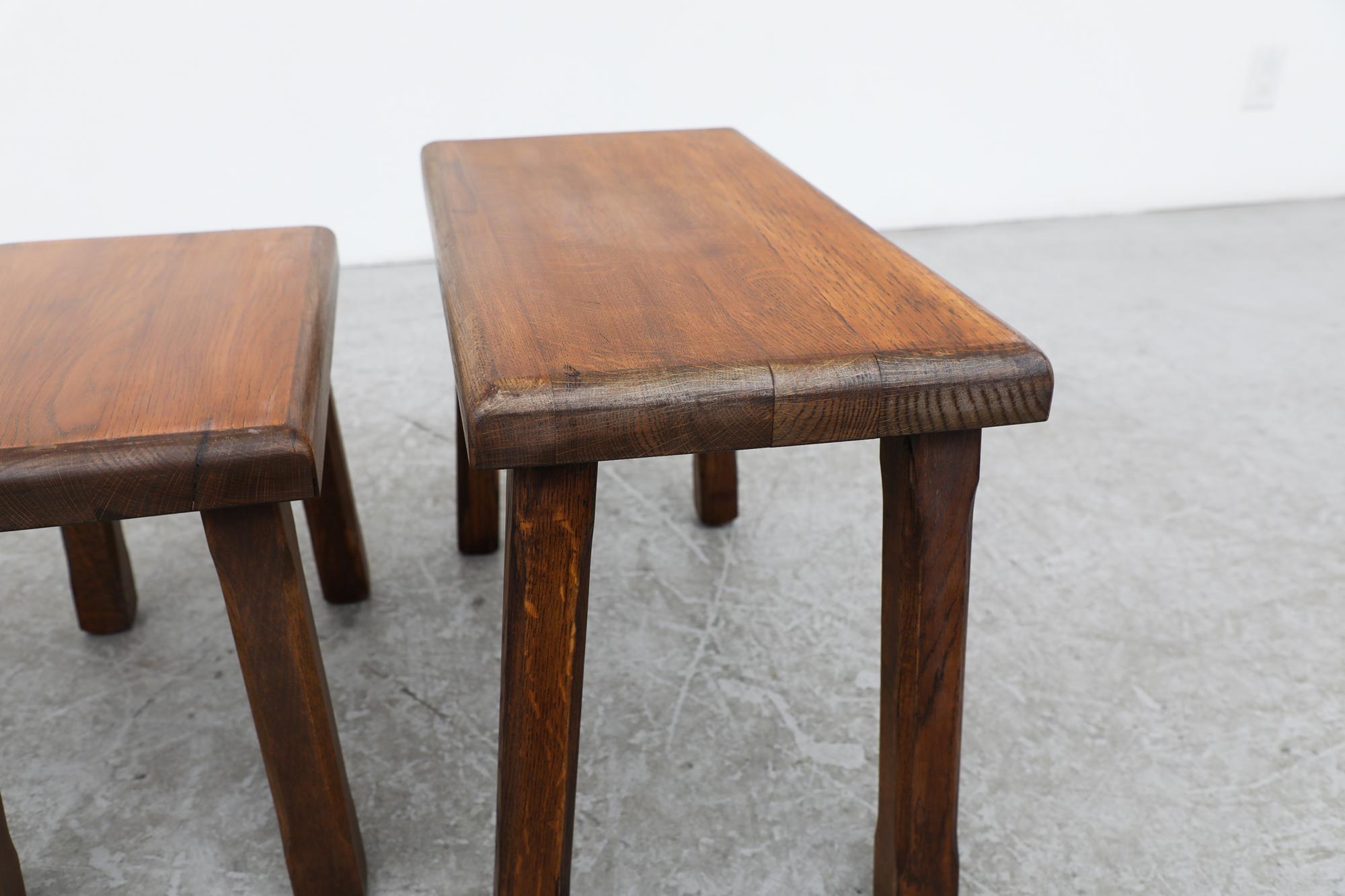 Set of Pierre Chapo Inspired Dark Oak Brutalist Nesting Tables 6