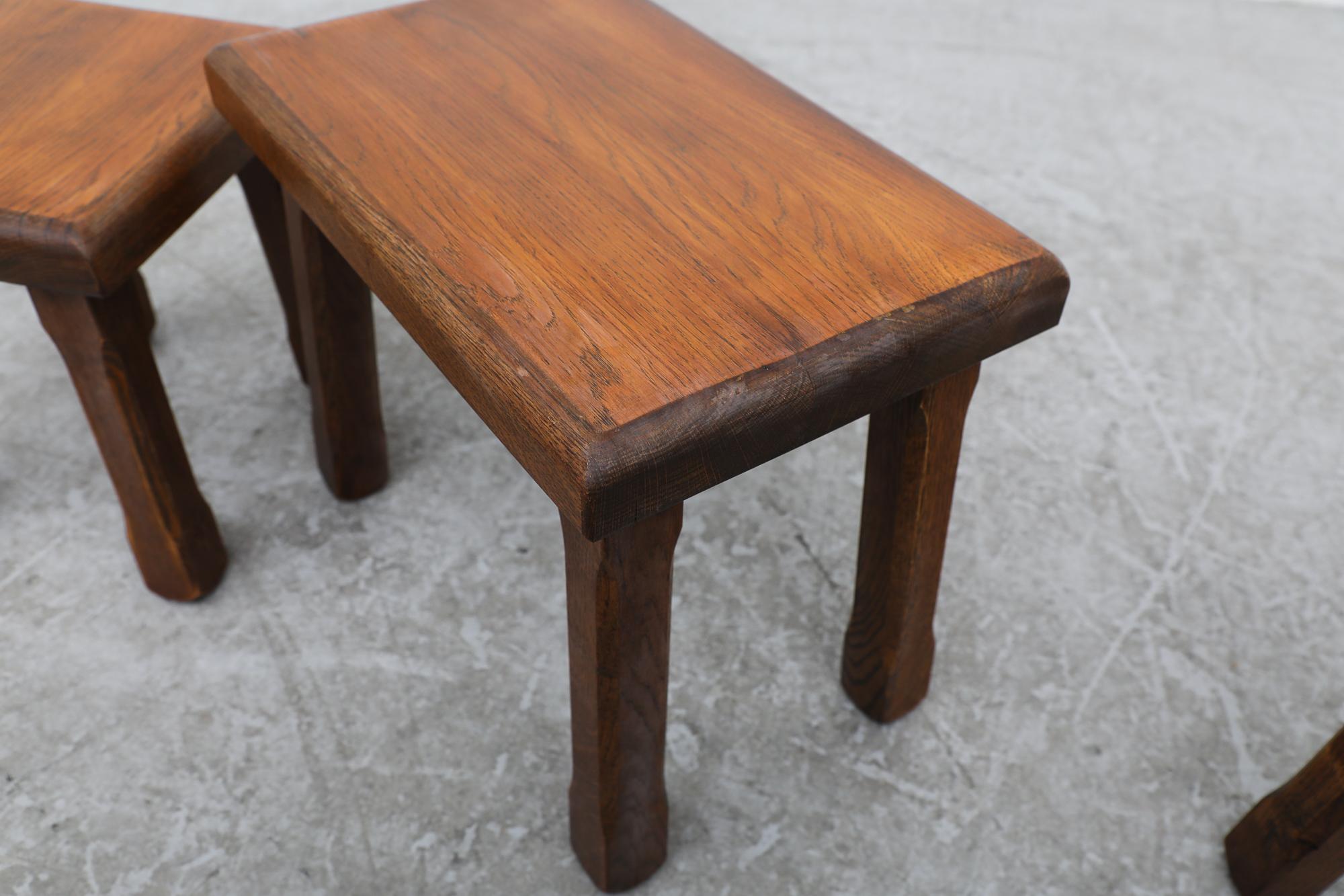 Set of Pierre Chapo Inspired Dark Oak Brutalist Nesting Tables 9