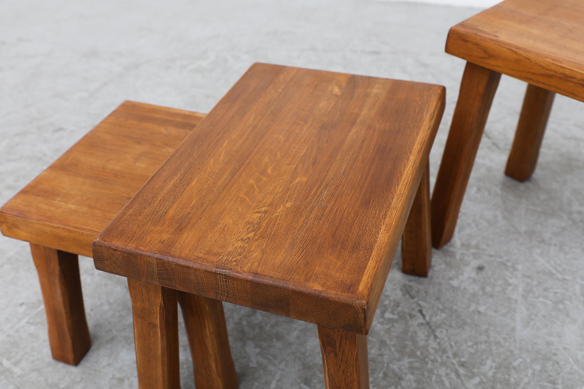 Set of Pierre Chapo Inspired Oak Brutalist Nesting Tables 3