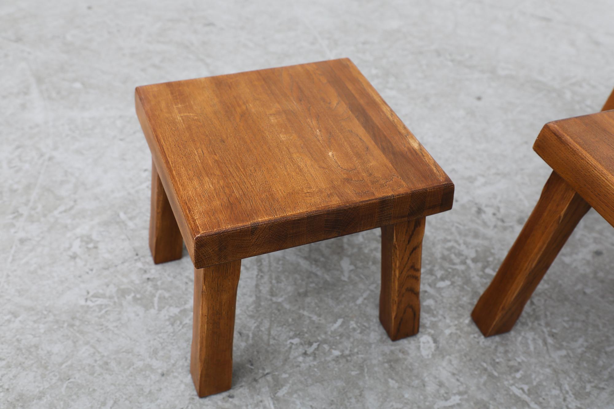 Set of Pierre Chapo Inspired Oak Brutalist Nesting Tables 4