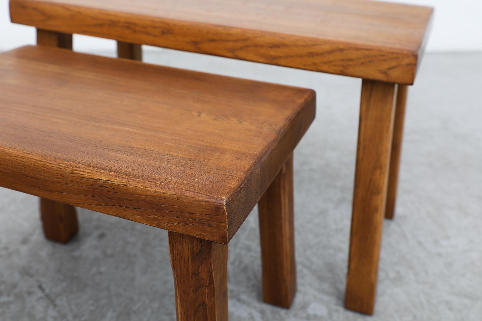 Set of Pierre Chapo Inspired Oak Brutalist Nesting Tables 5