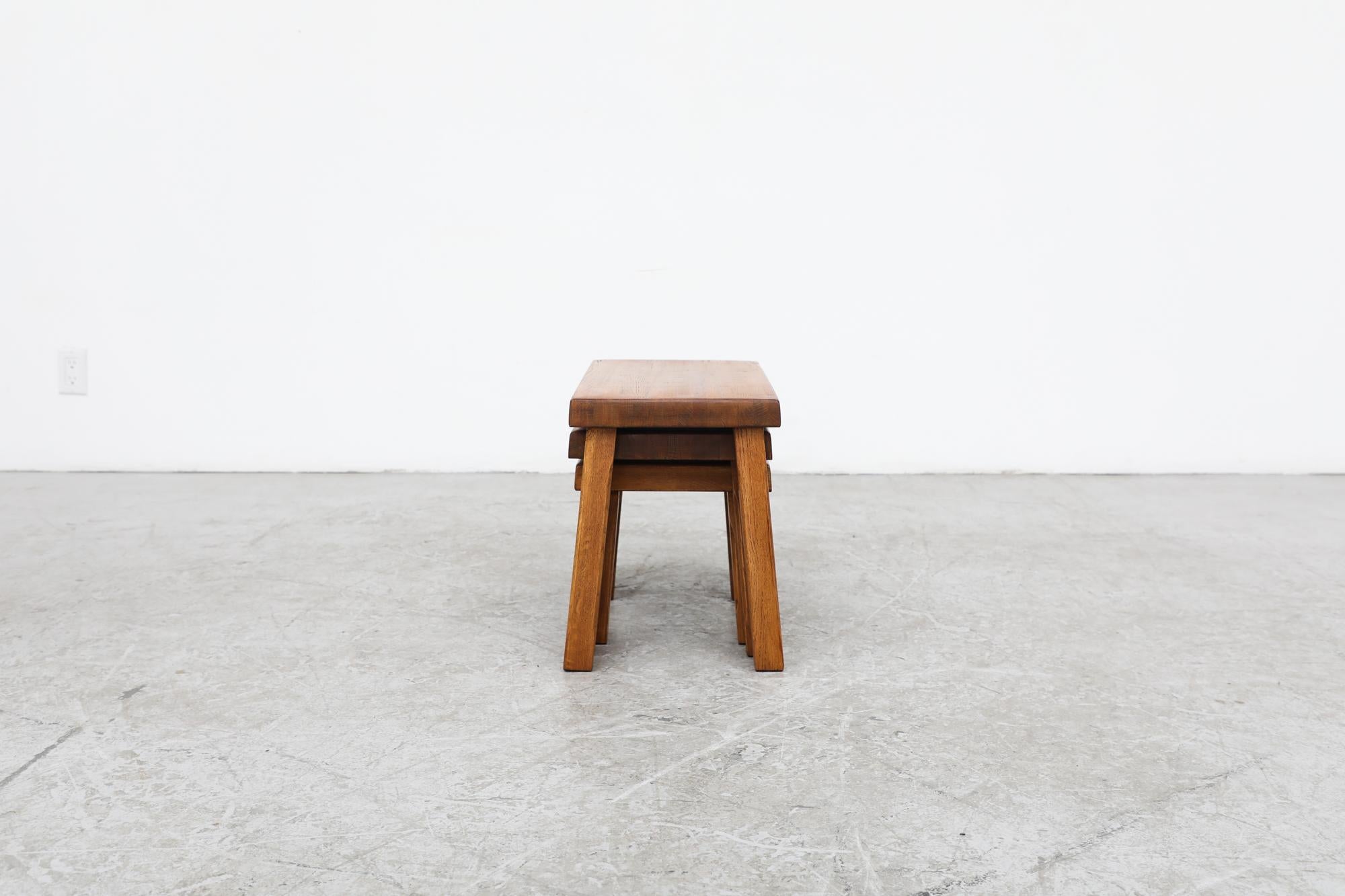 Set of Pierre Chapo Inspired Oak Brutalist Nesting Tables In Good Condition In Los Angeles, CA