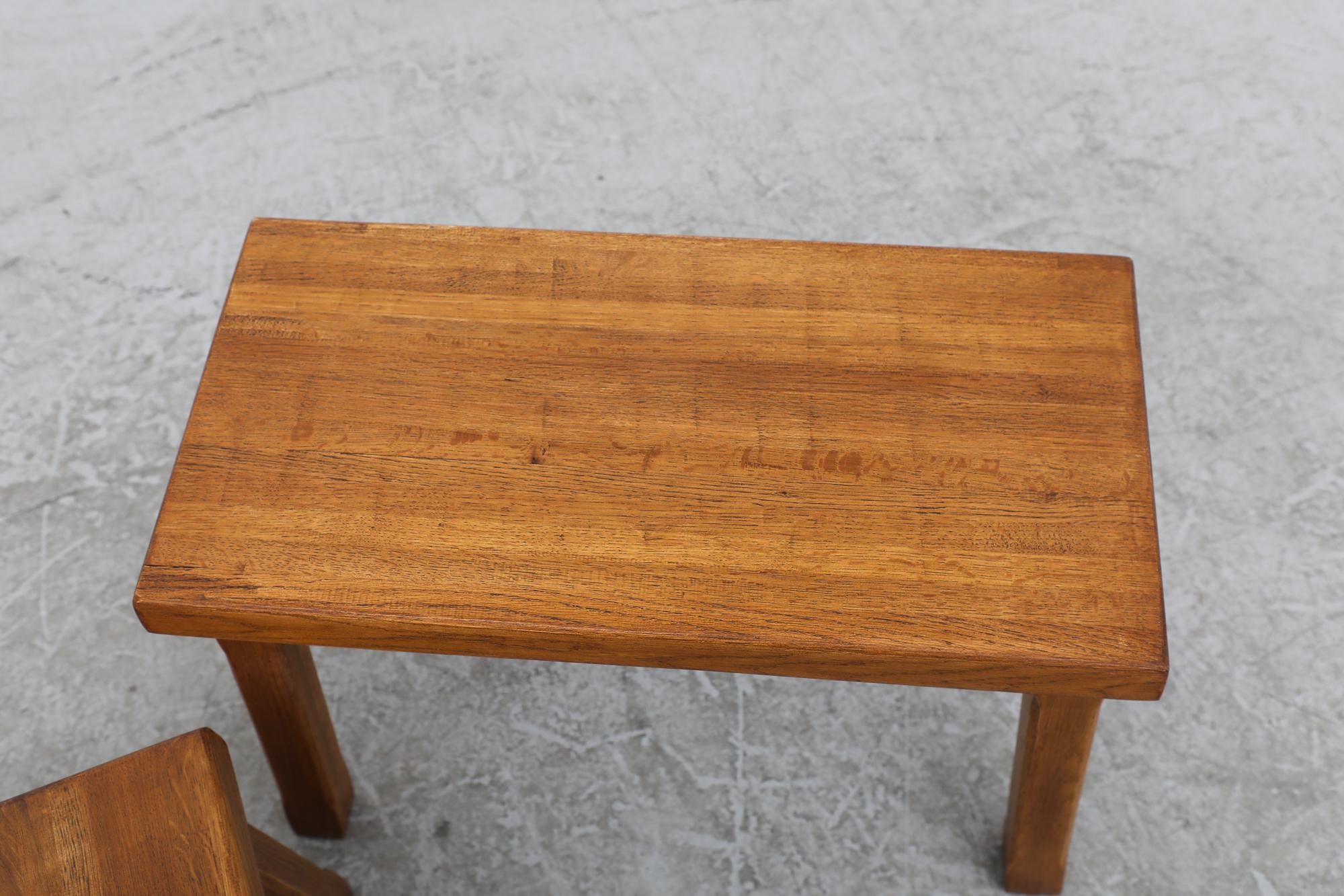 Set of Pierre Chapo Inspired Oak Brutalist Nesting Tables 2