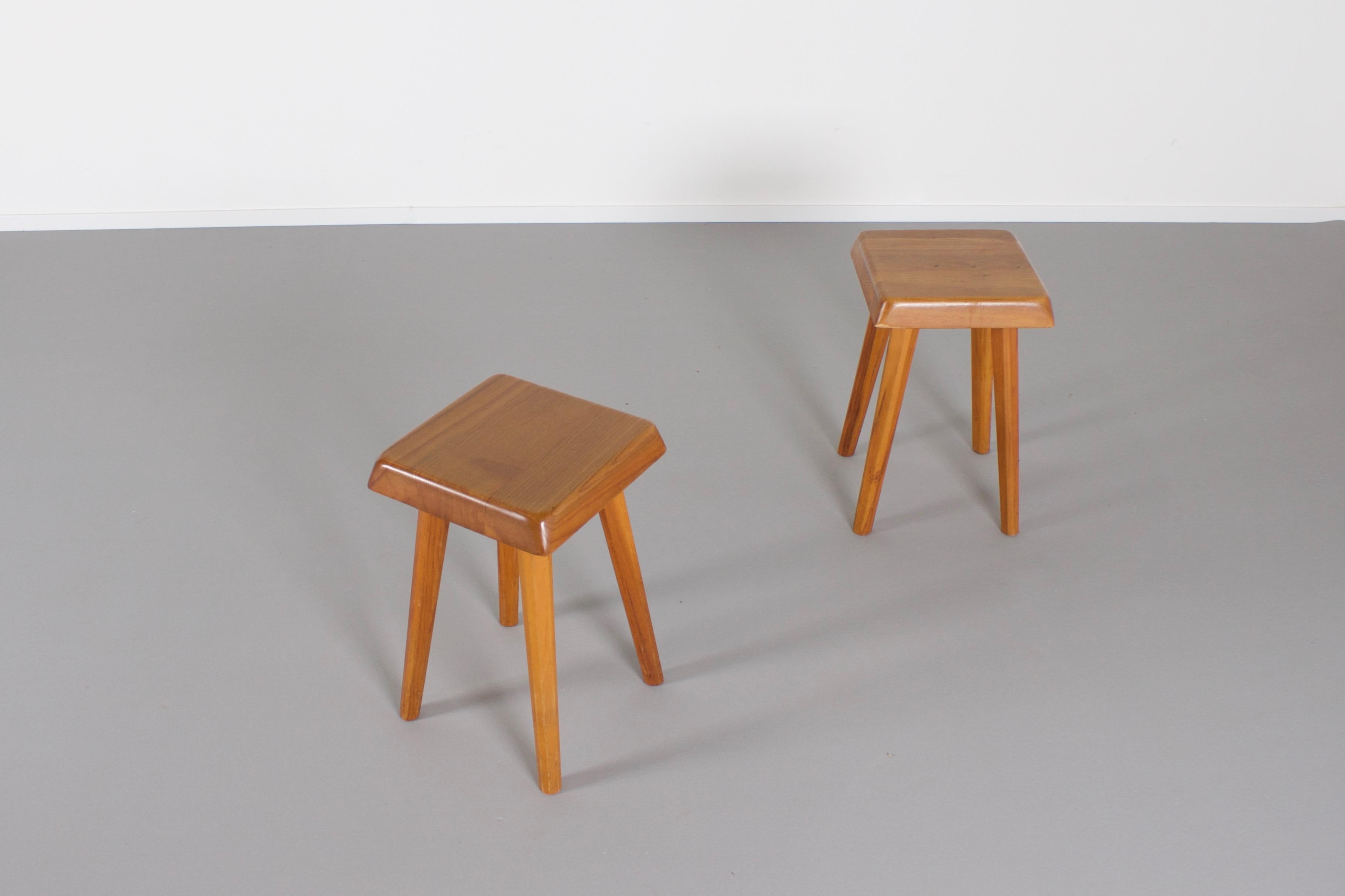French Set of Pierre Chapo S01 Stools in Solid Elmwood, 1960s