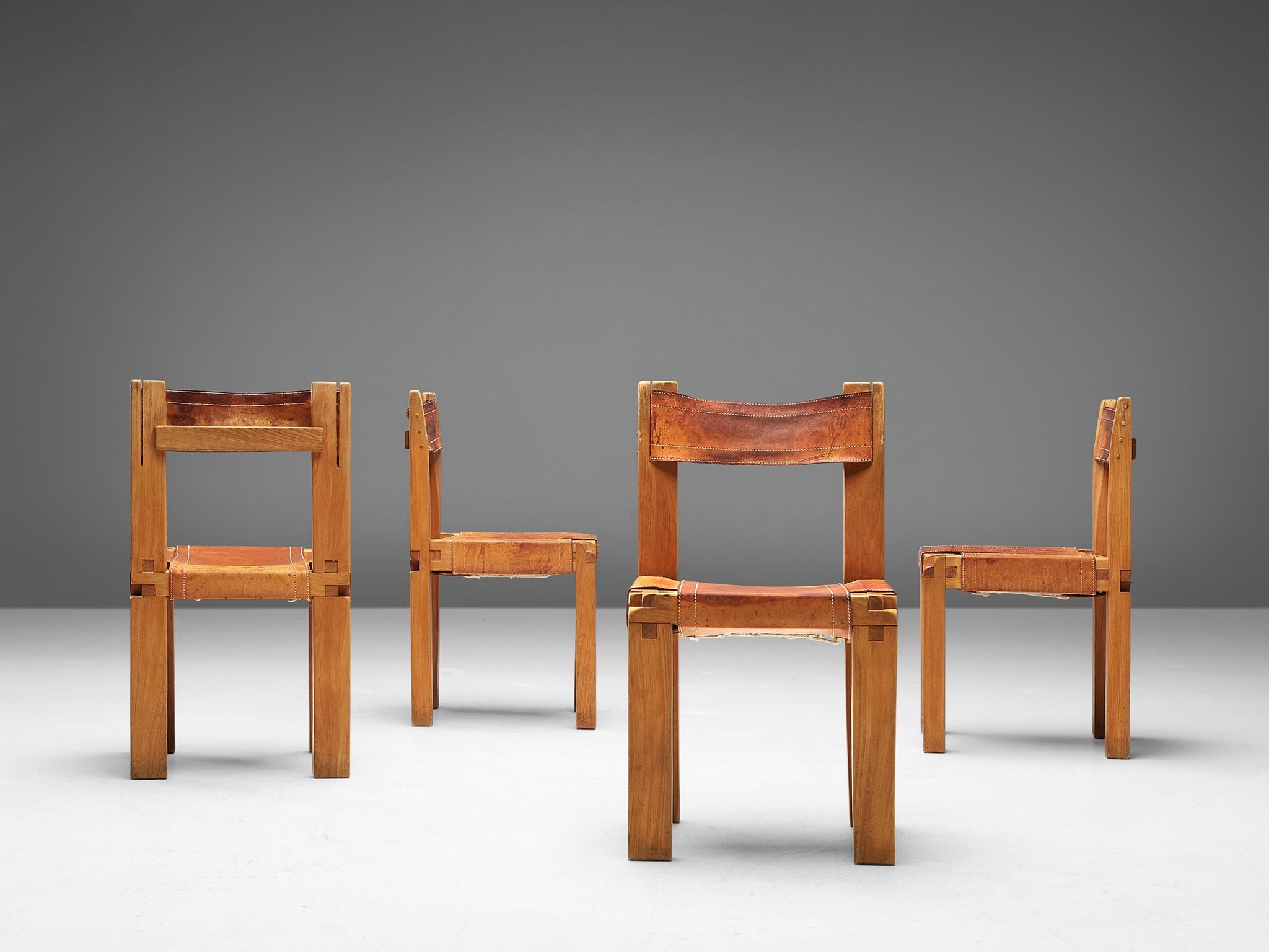 Mid-Century Modern Set of Pierre Chapo 'S11' Chair in Cognac Leather
