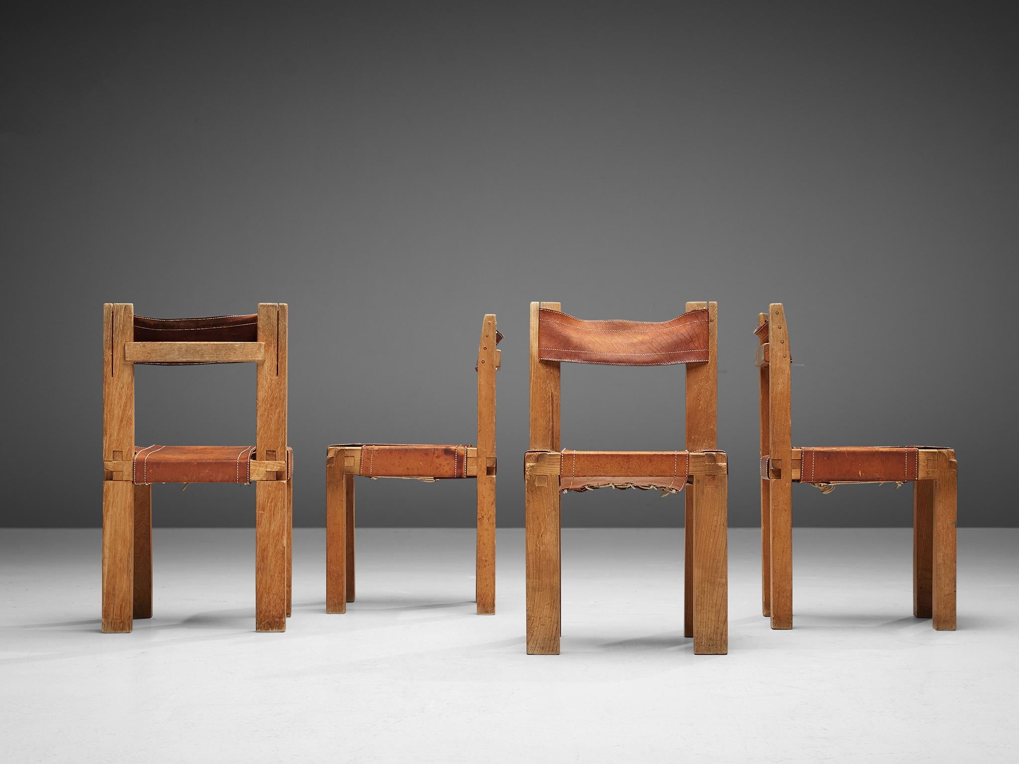 French Set of Pierre Chapo 'S11' Chair in Cognac Leather