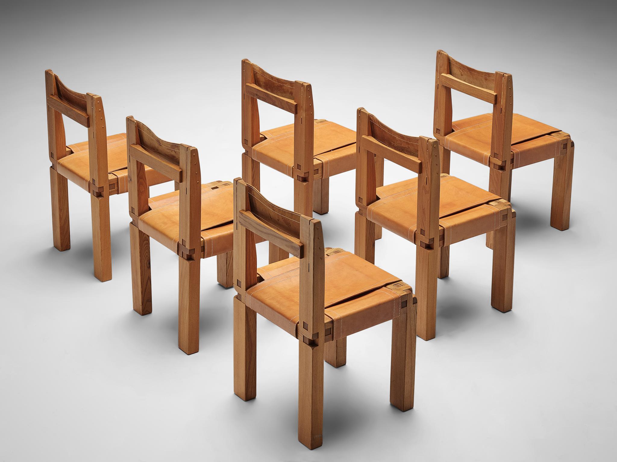 Mid-Century Modern Set of Pierre Chapo 'S11' Chairs in Cognac Leather