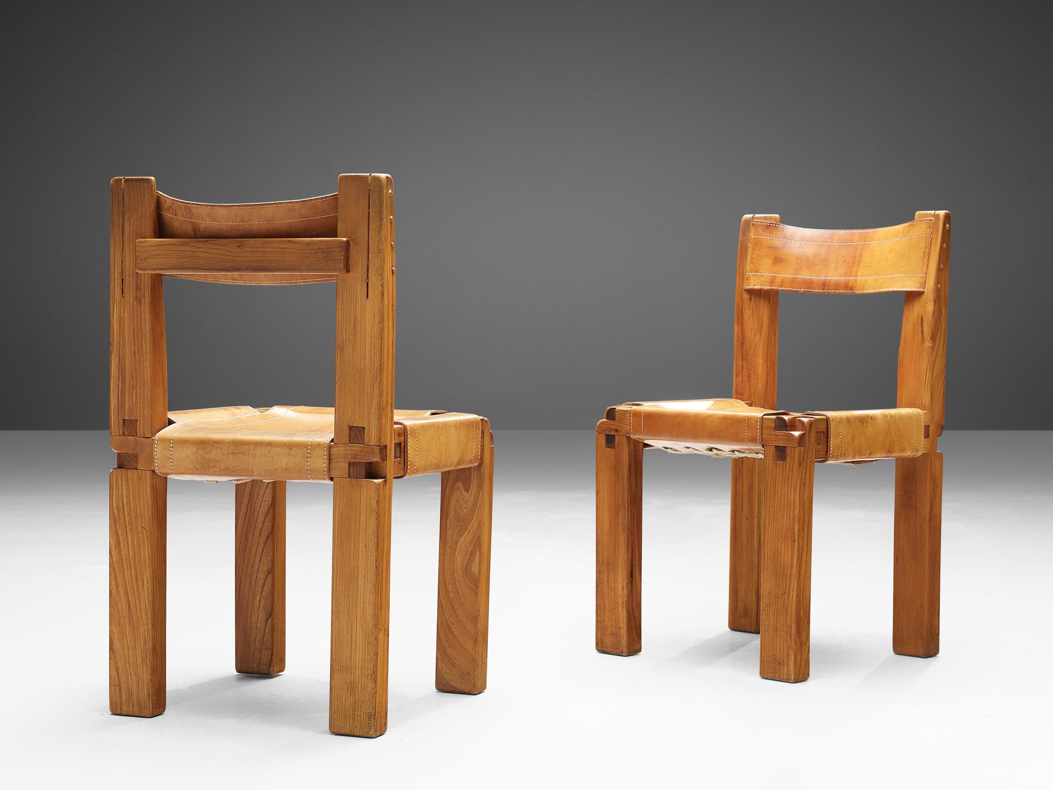 Mid-20th Century Set of Pierre Chapo 'S11' Chairs in Cognac Leather